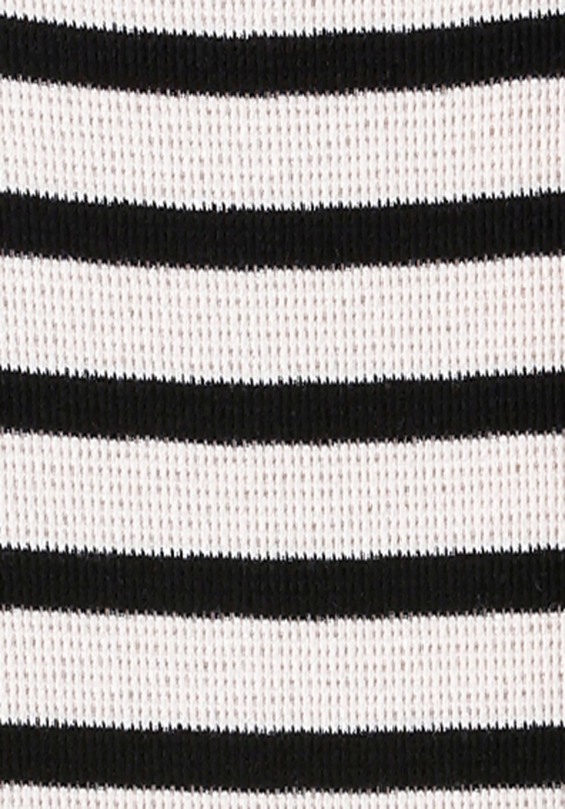 Regular Fit Polo Yaka Çizgili Kadın Siyah Uzun Kol Tişört