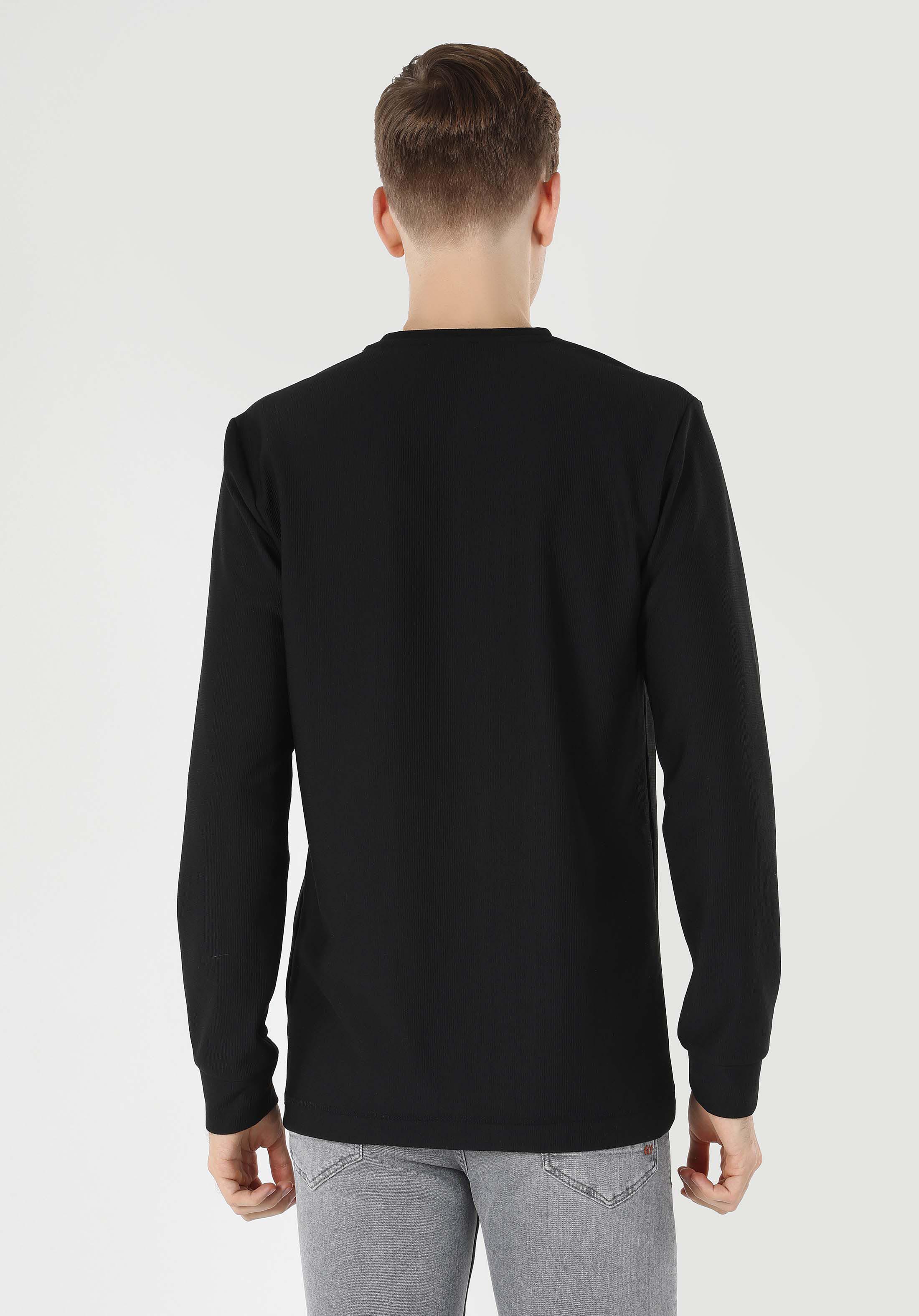 Regular Fit Yuvarlak Yaka  Erkek Siyah Uzun Kol Tişört Cl1062460