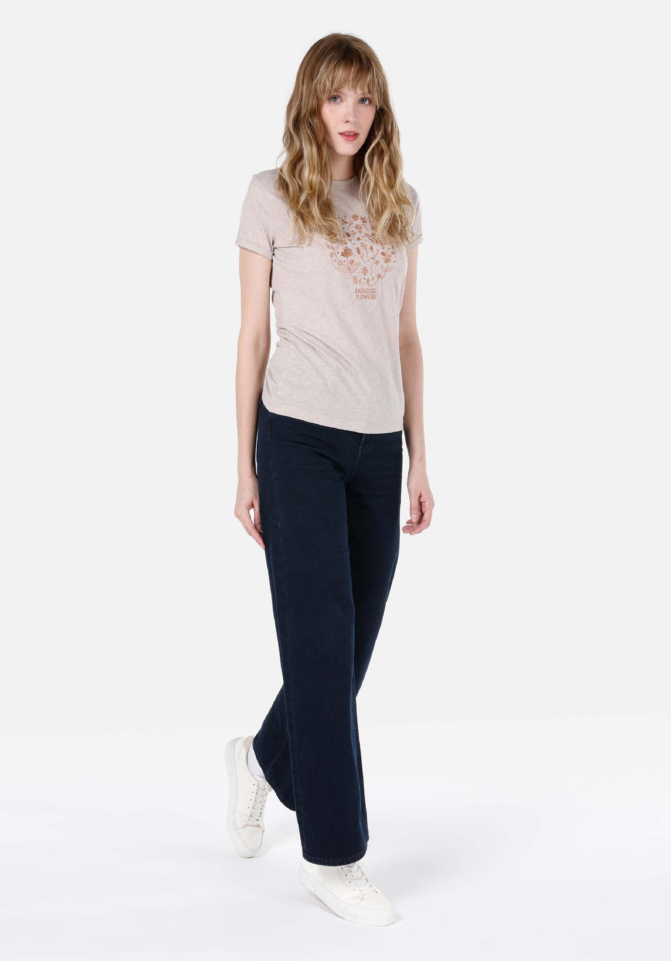 Slim Fit Yuvarlak Yaka  Kadın Gri Kısa Kol Tişört