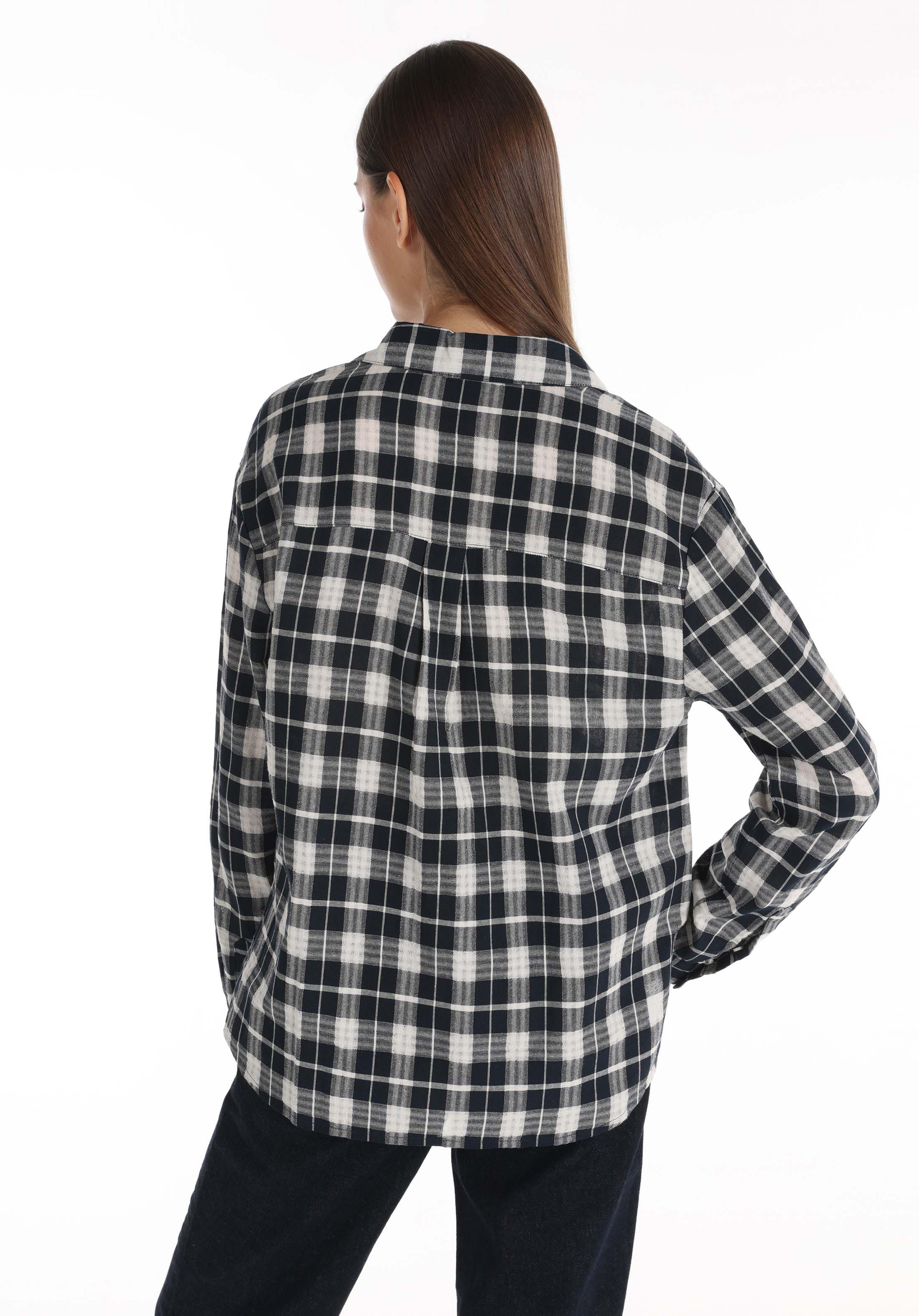 Regular Fit Shirt Neck  Kadın Lacivert Roll-up Gömlek