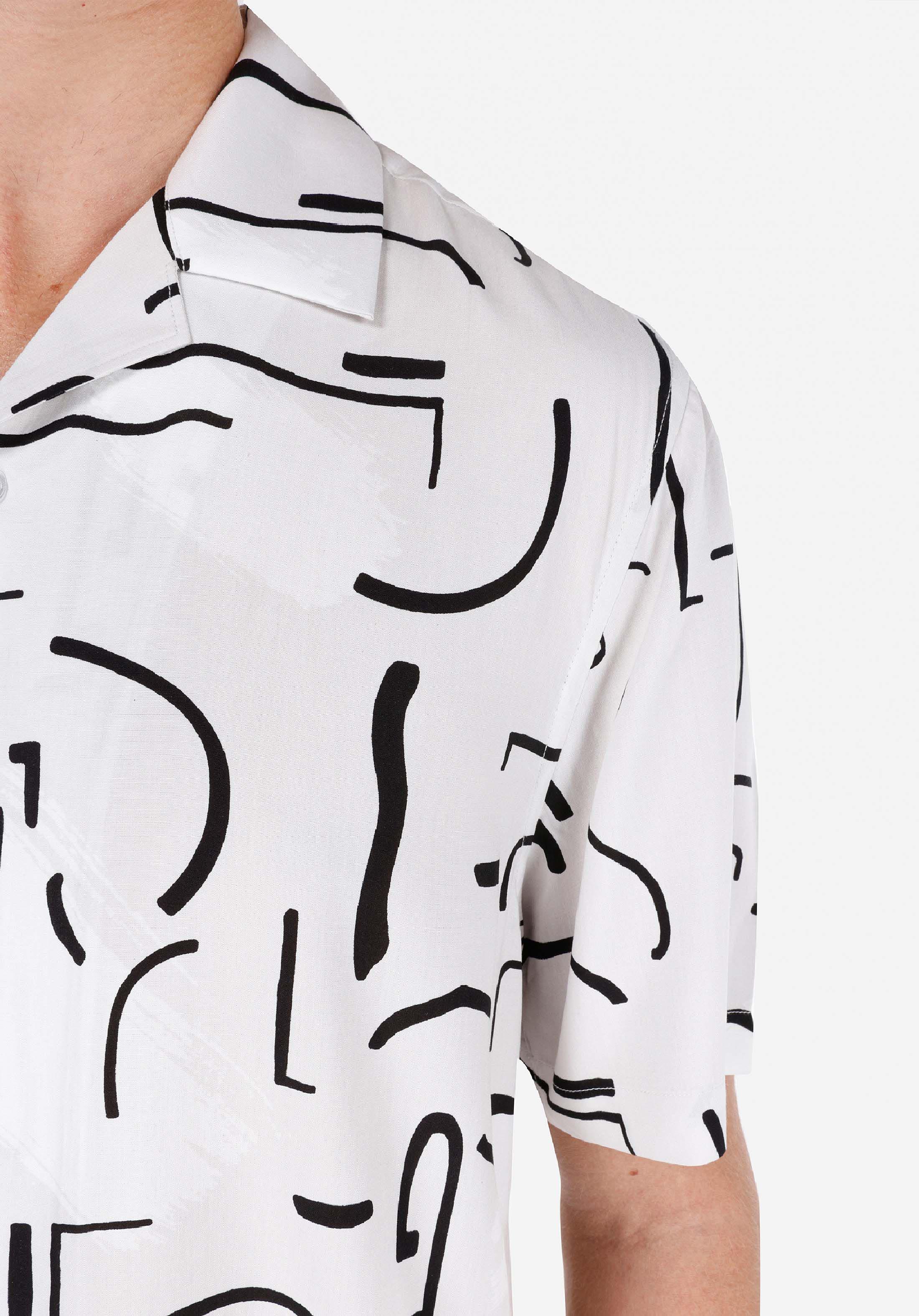 Regular Fit Shirt Neck Baskılı Erkek Bej Kısa Kol Gömlek