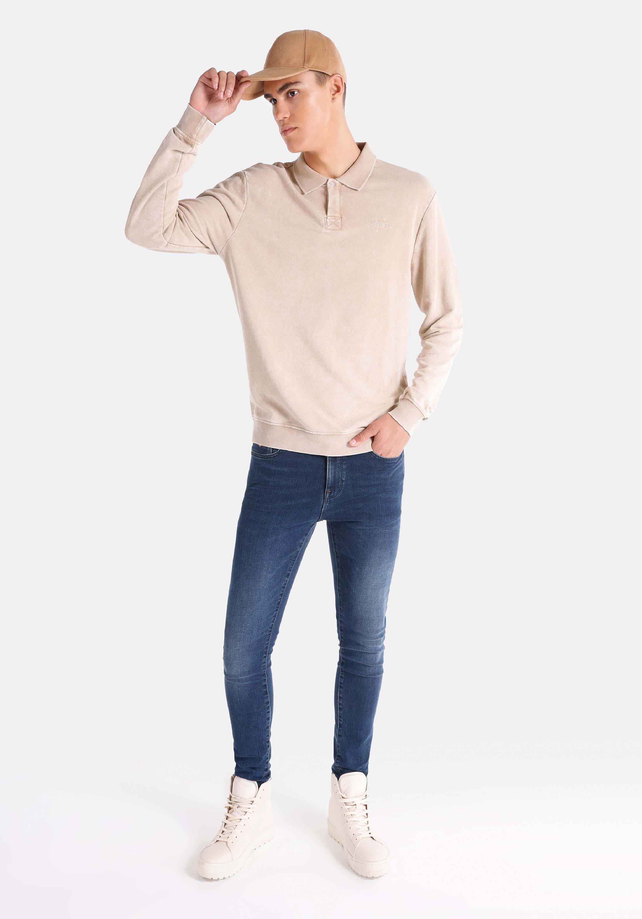 Regular Fit Polo Yaka Düz Erkek Bej Uzun Kol Tişört