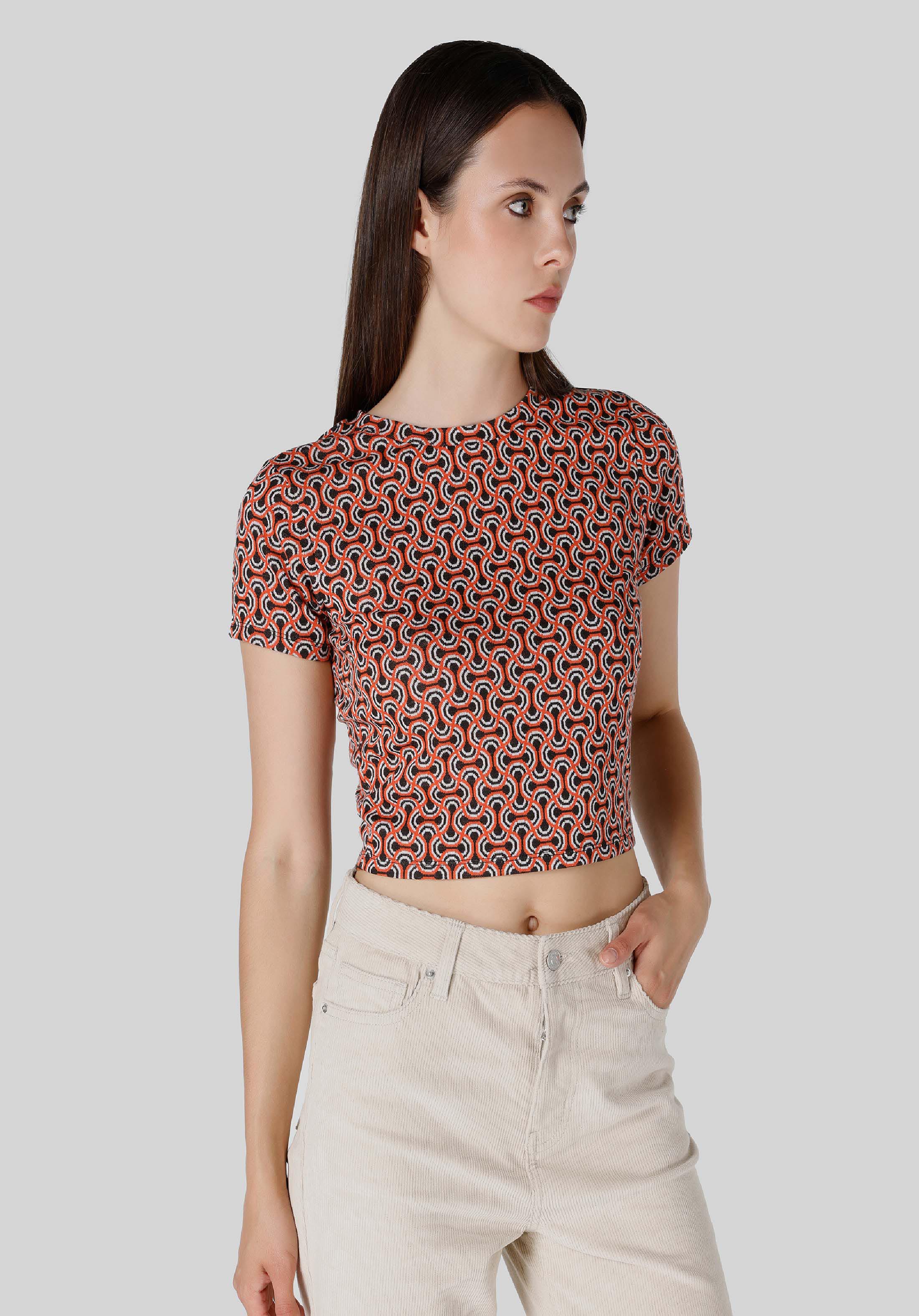 Slim Fit Yuvarlak Yaka  Kadın Çok Renkli Kısa Kol Tişört