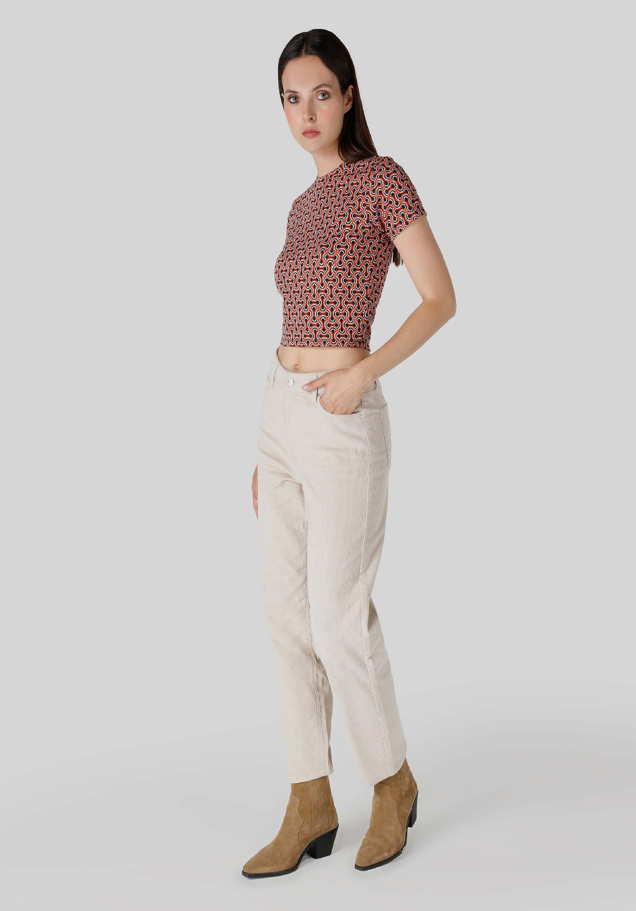 Slim Fit Yuvarlak Yaka  Kadın Çok Renkli Kısa Kol Tişört