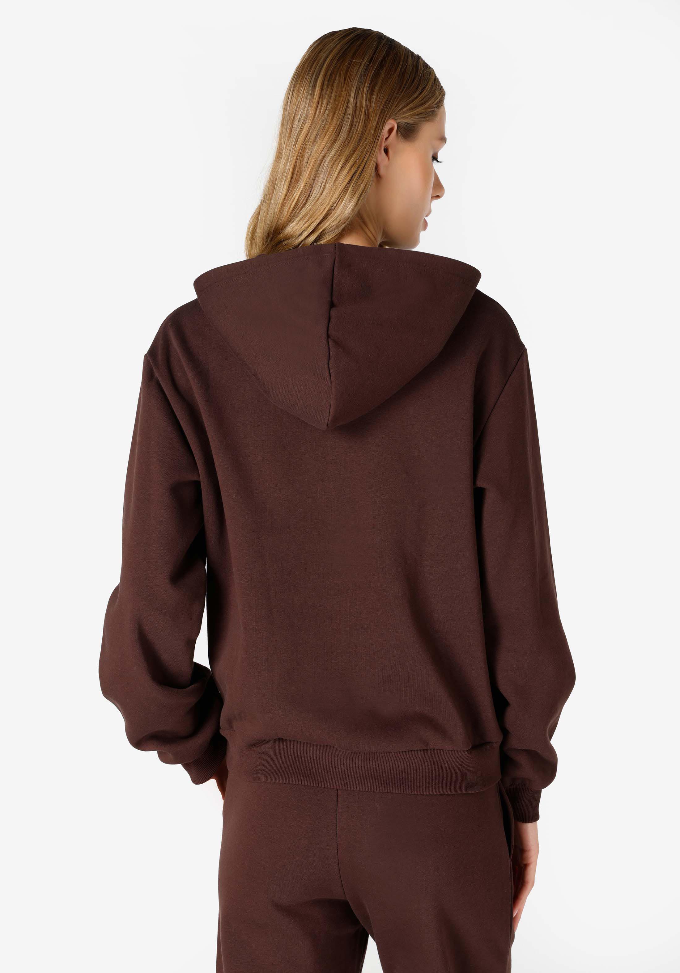 Regular Fit Kapüşonlu Düz Kadın Kahverengi Sweatshirt