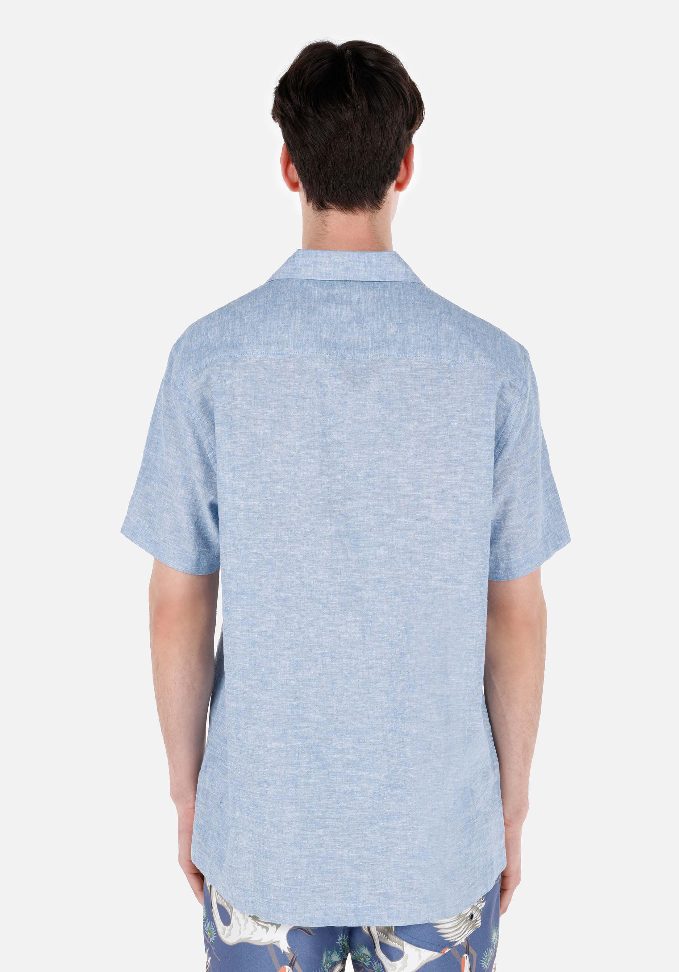Comfort Fit Shirt Neck Düz Erkek Mavi Kısa Kol Gömlek