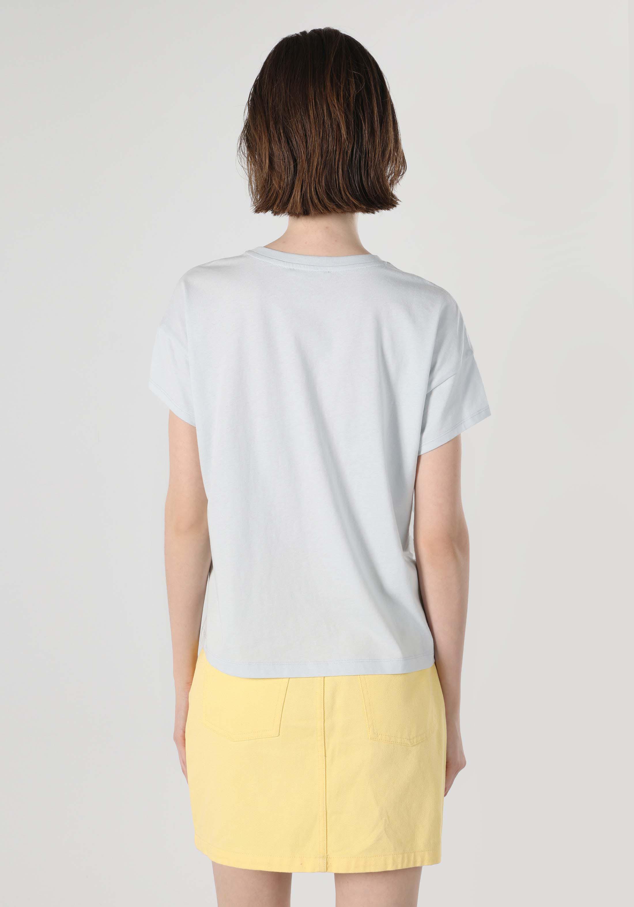 Regular Fit Yuvarlak Yaka  Kadın Mavi Kısa Kol Tişört