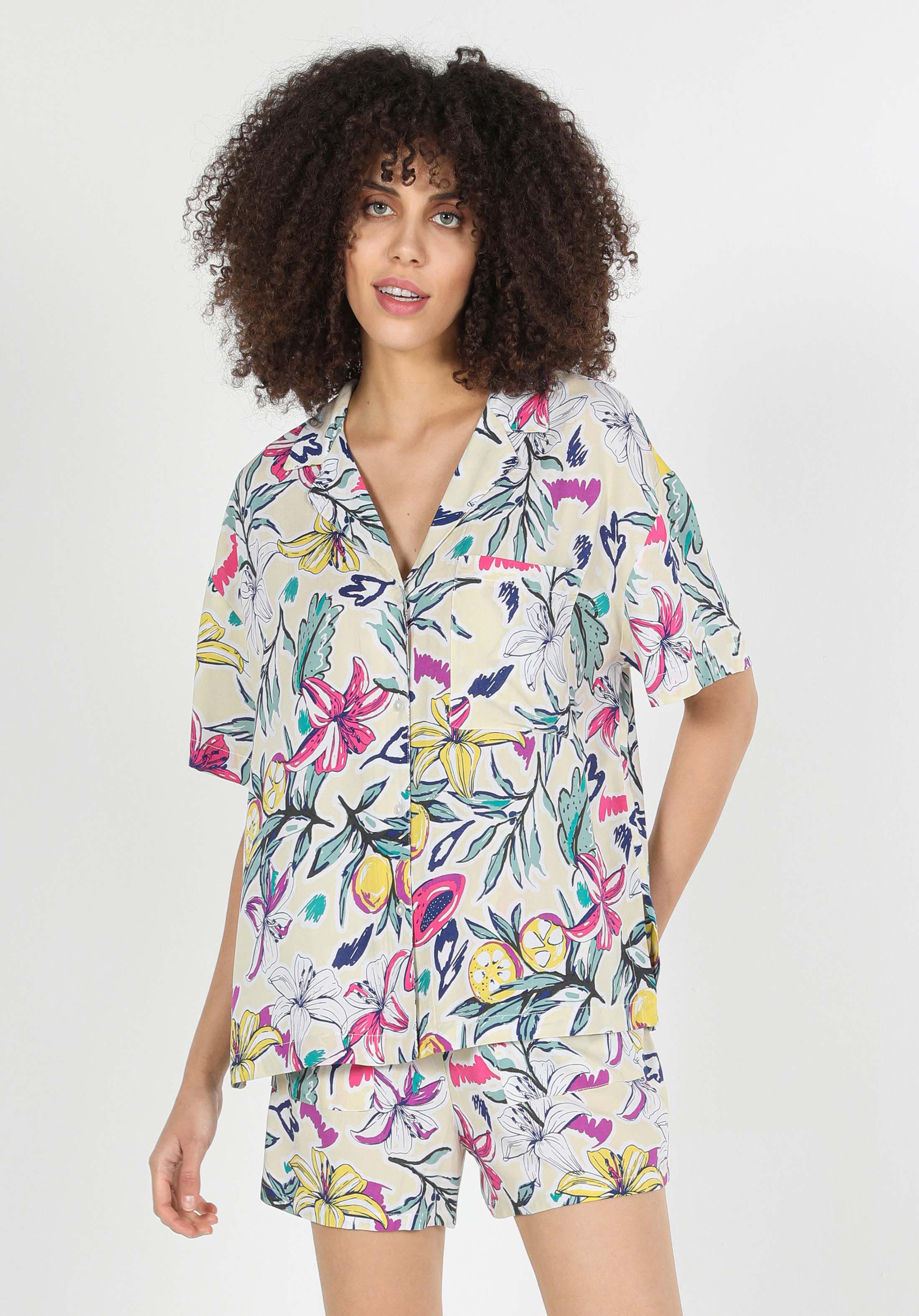 Regular Fit Shirt Neck  Kadın Çok Renkli Kısa Kol Gömlek