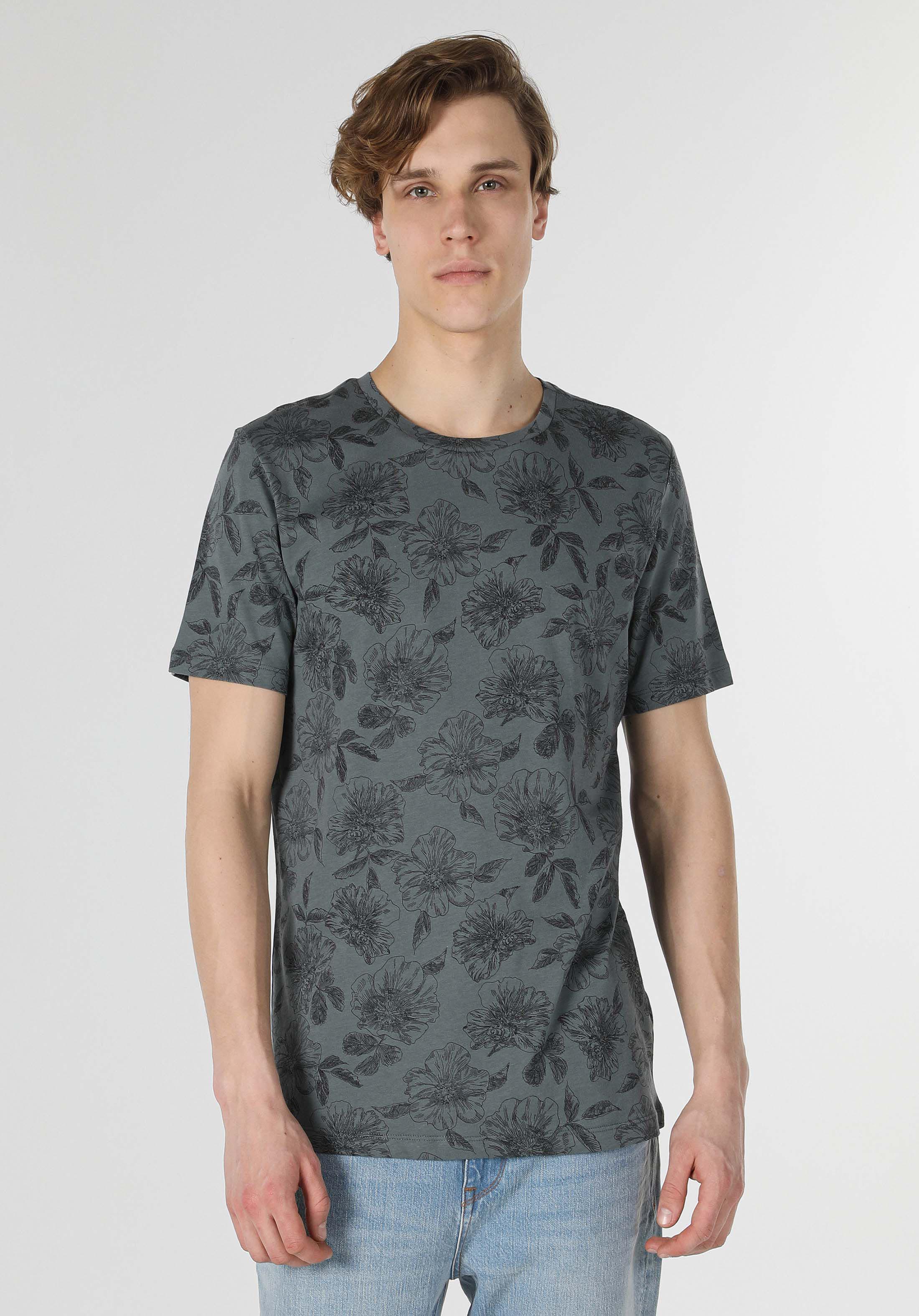 Regular Fit Bisiklet Yaka Yeşil Erkek Kısa Kol Tişört Cl1059557