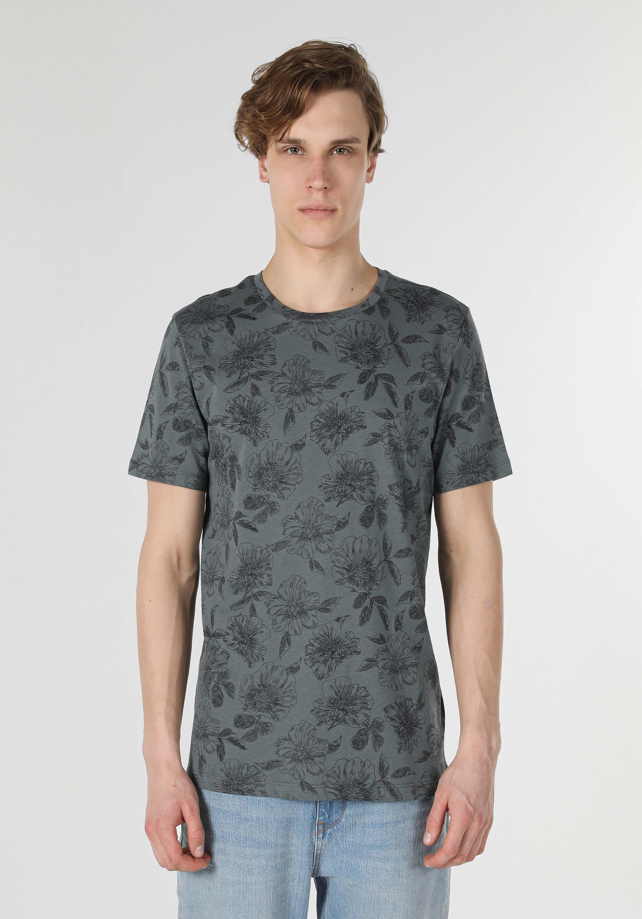 Regular Fit Bisiklet Yaka Yeşil Erkek Kısa Kol Tişört Cl1059557