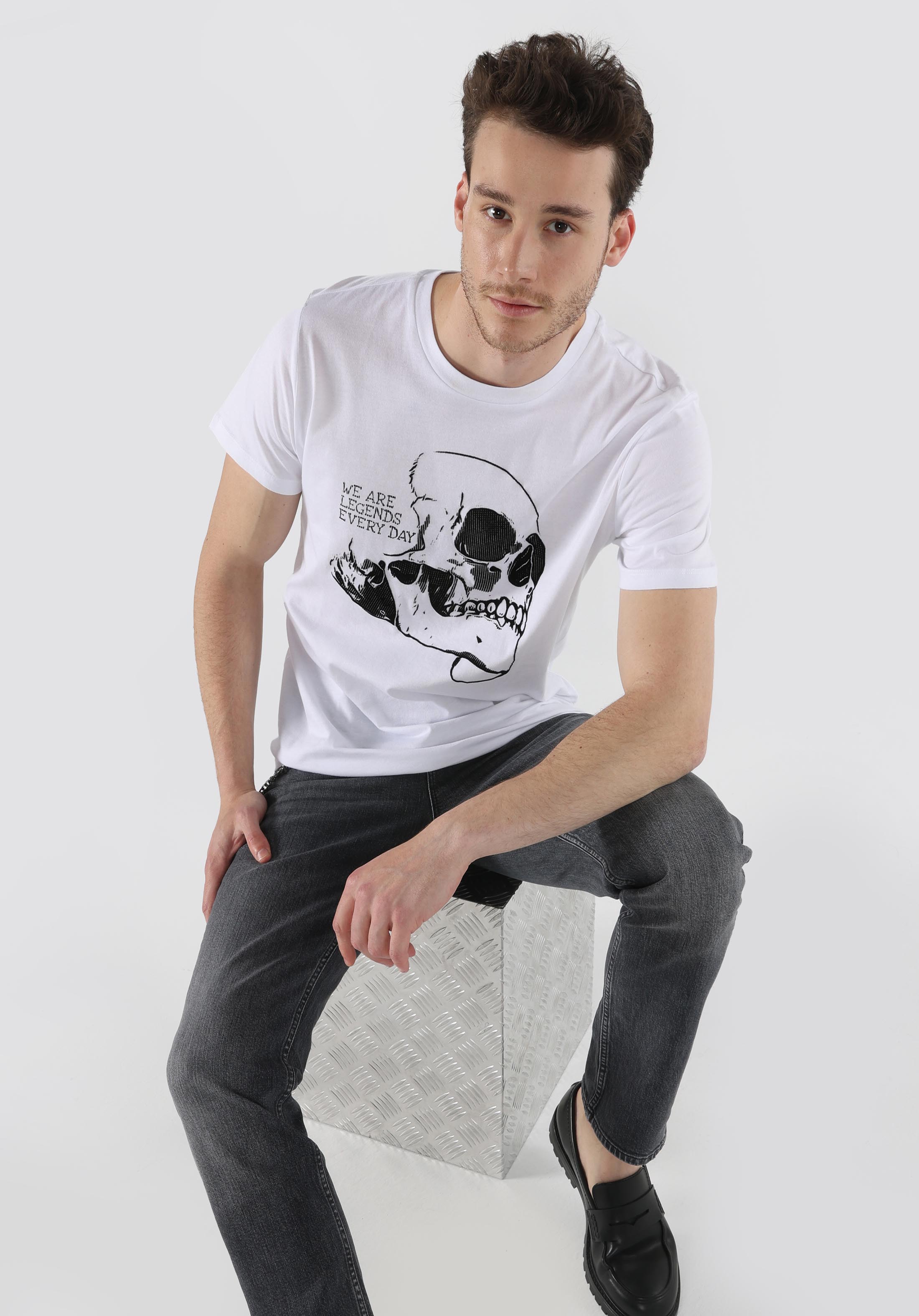 Regular Fit Yuvarlak Yaka  Erkek Beyaz Kısa Kol Tişört