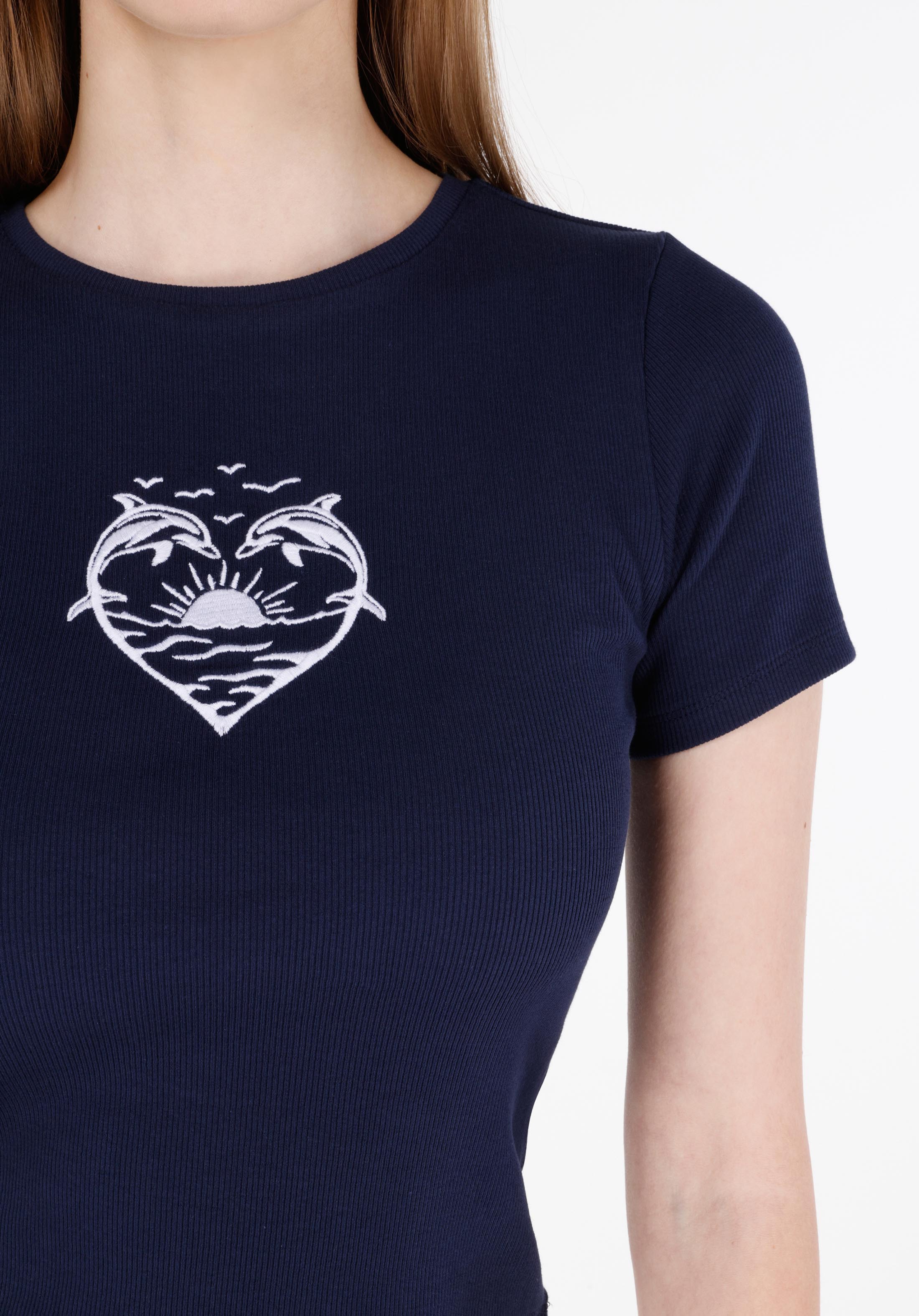 Slim Fit Yuvarlak Yaka  Kadın Lacivert Kısa Kol Tişört