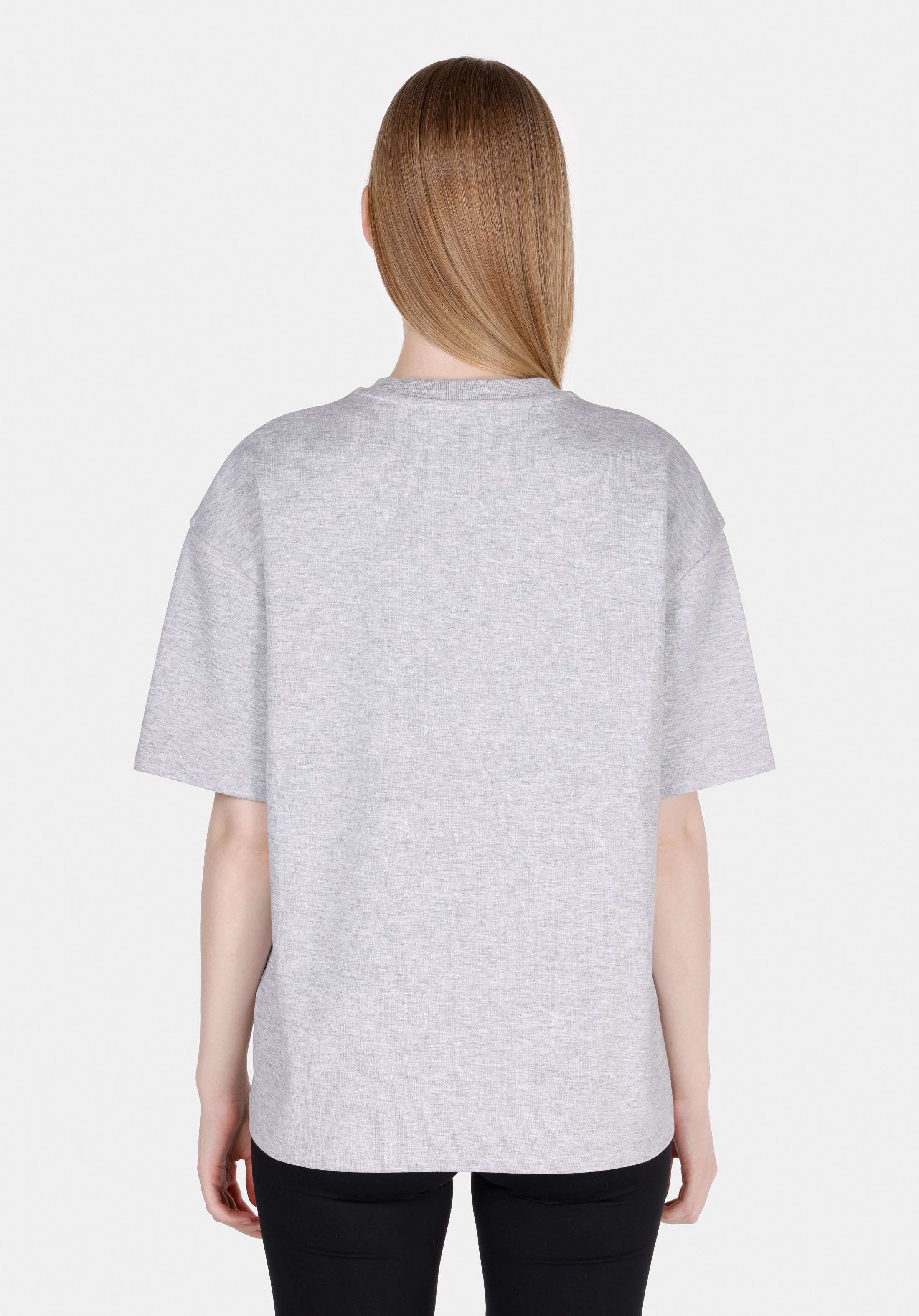 Comfort Fit Yuvarlak Yaka Baskılı Kadın Gri Kısa Kol Tişört
