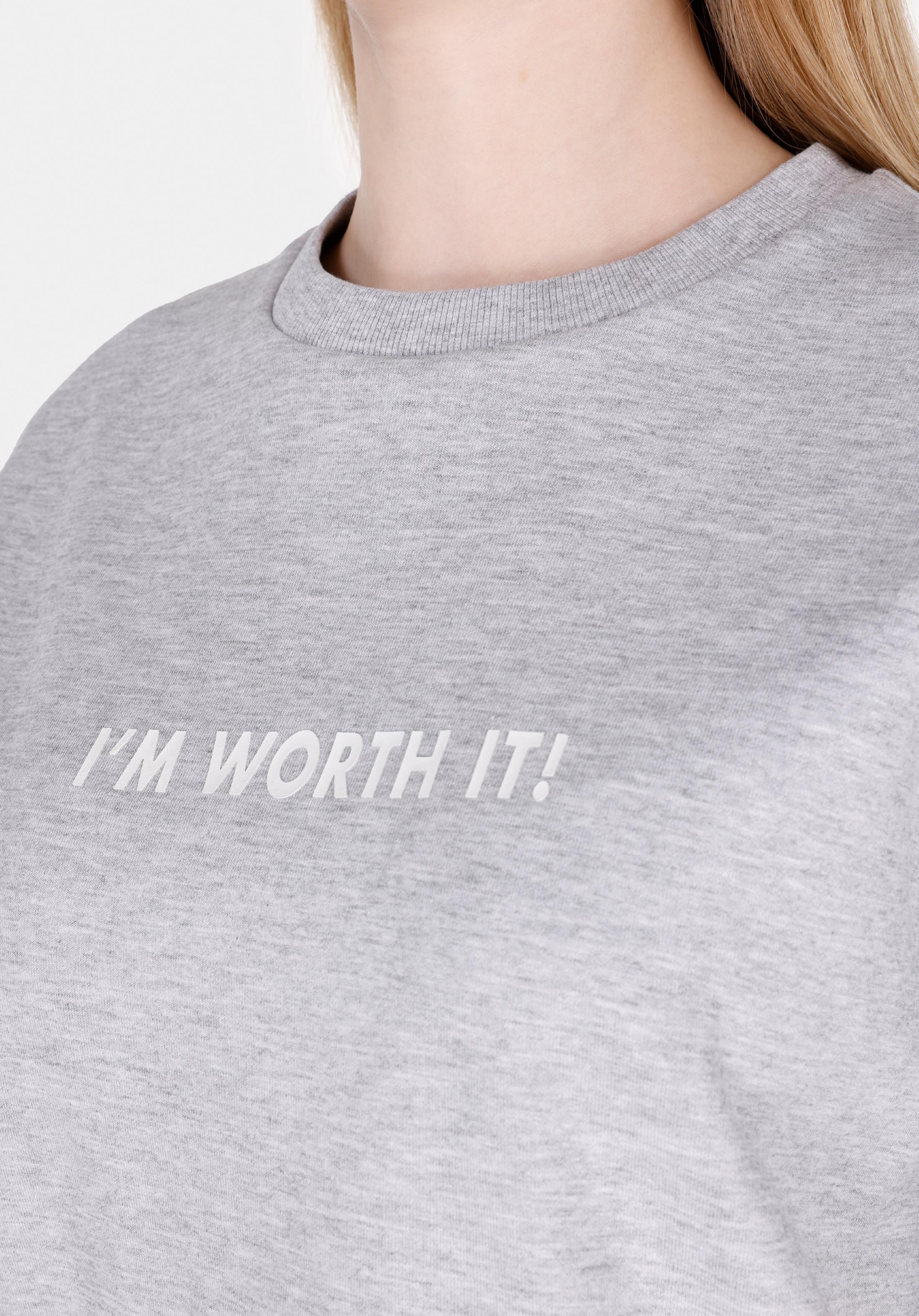 Comfort Fit Yuvarlak Yaka Baskılı Kadın Gri Kısa Kol Tişört