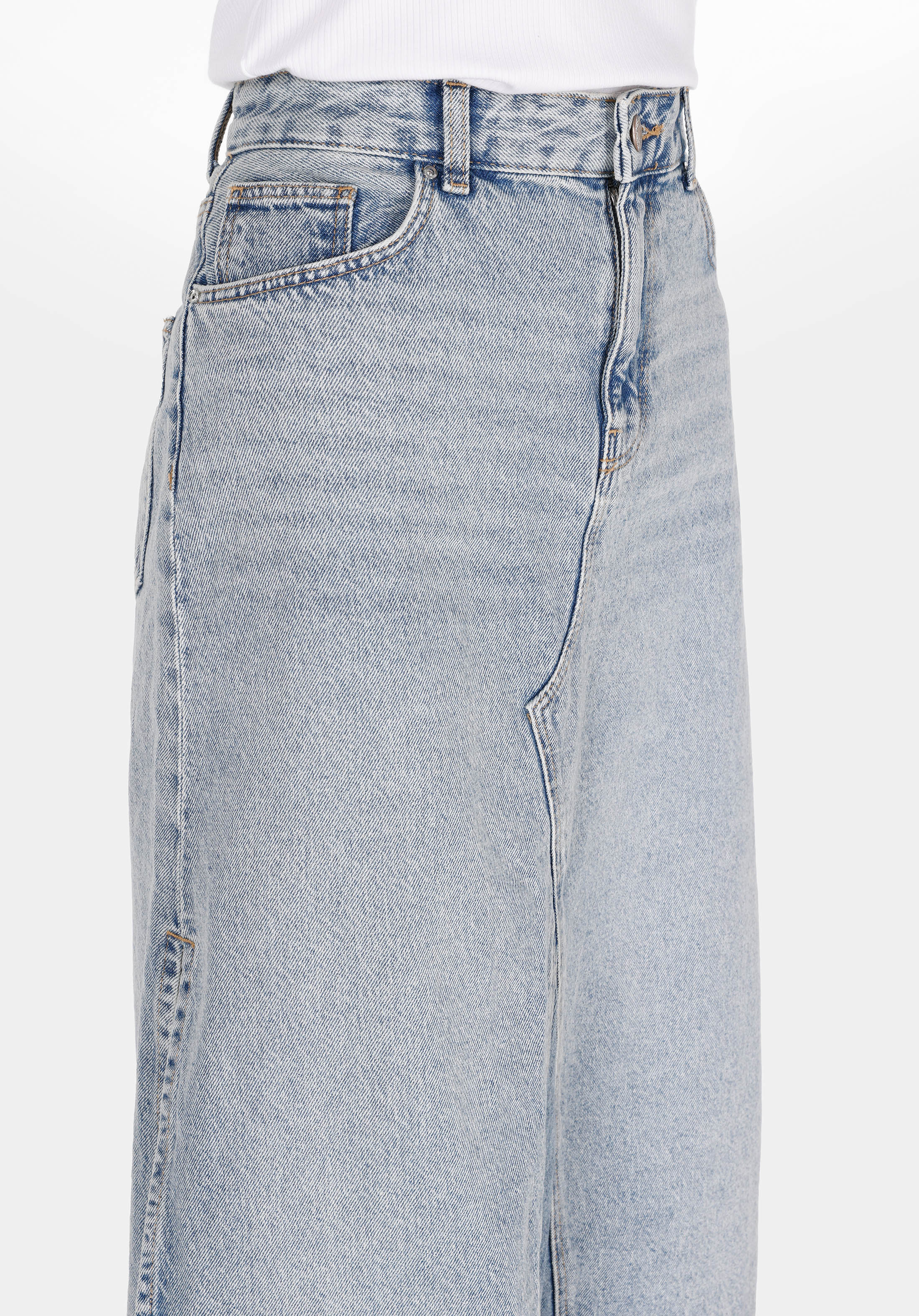 Slim Fit Düz Fermuarlı Kadın Mavi Etek