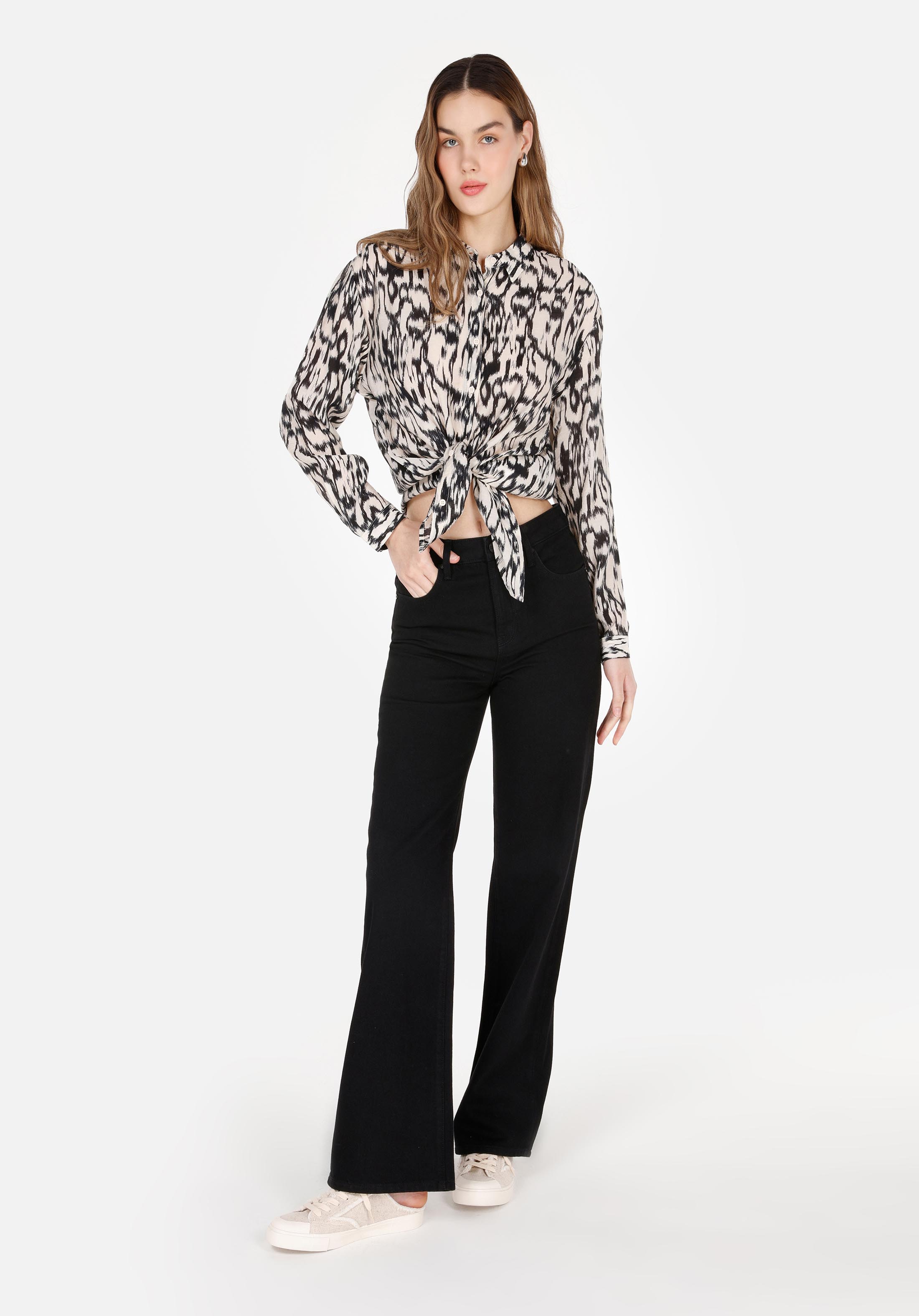 Regular Fit Shirt Neck  Kadın Bej Uzun Kol Gömlek