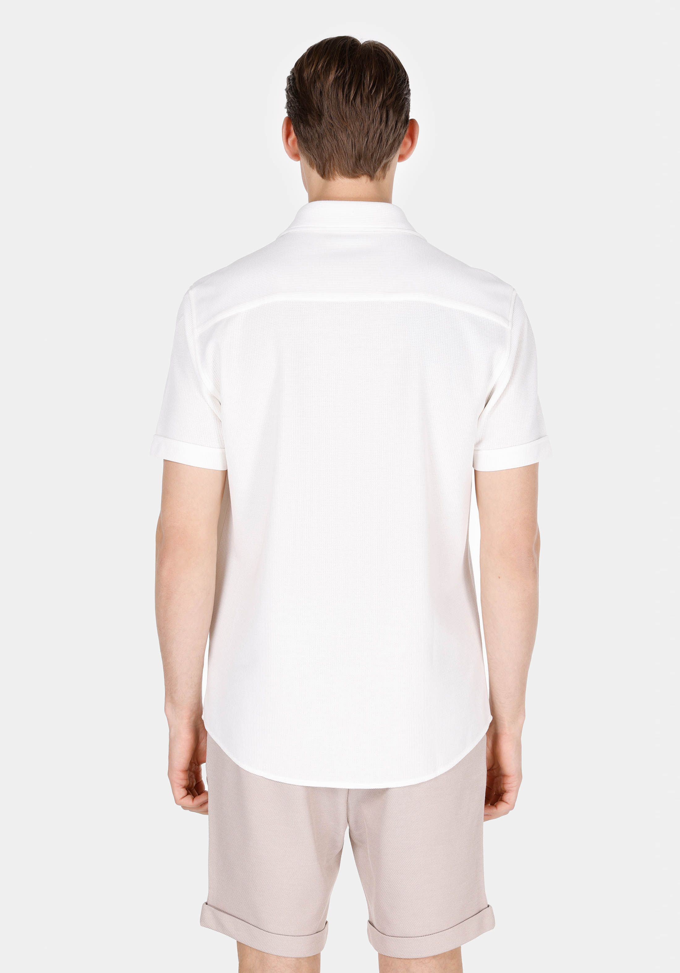 Regular Fit Shirt Neck Jakarlı Erkek Beyaz Kısa Kol Gömlek