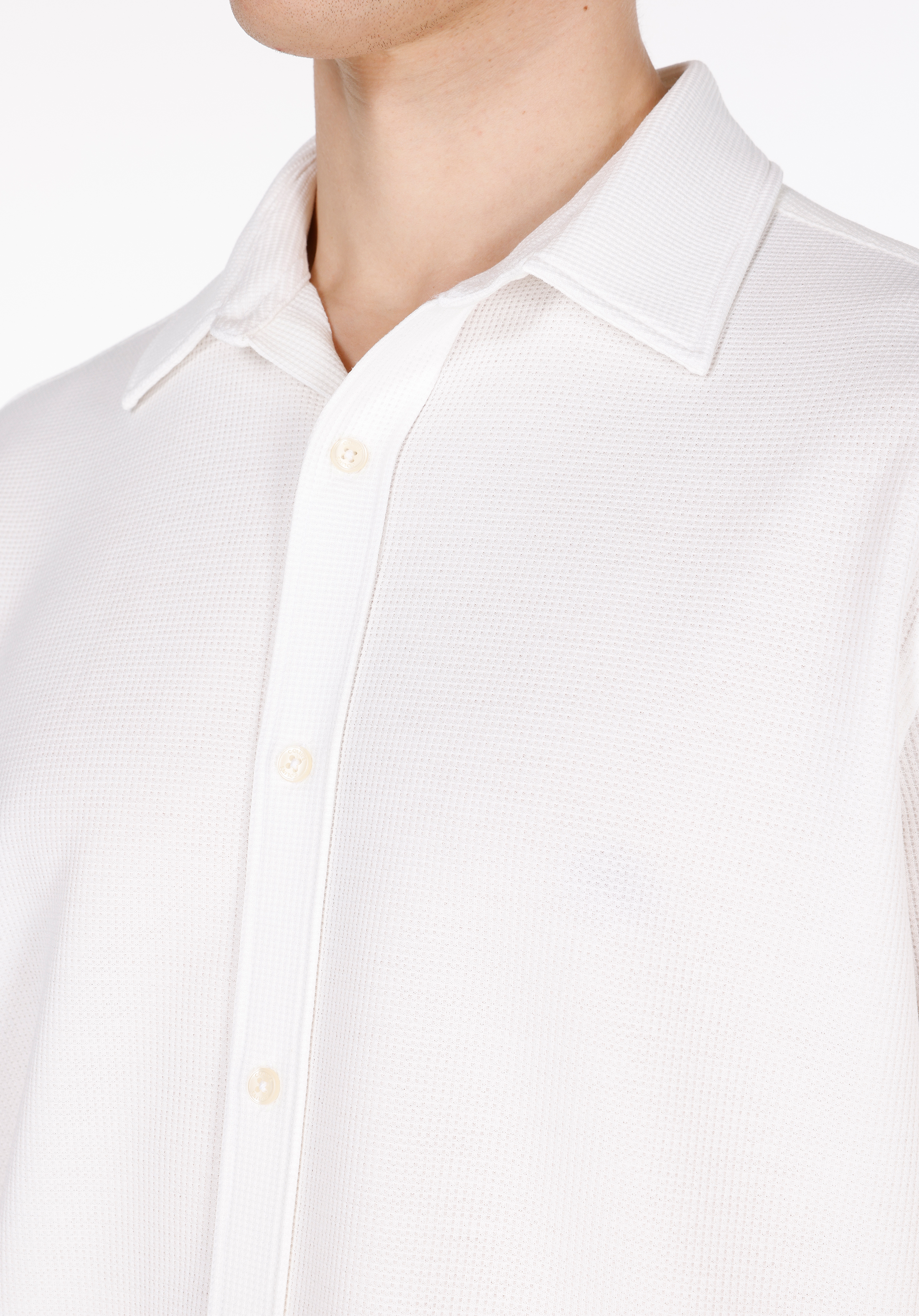 Regular Fit Shirt Neck Jakarlı Erkek Beyaz Kısa Kol Gömlek