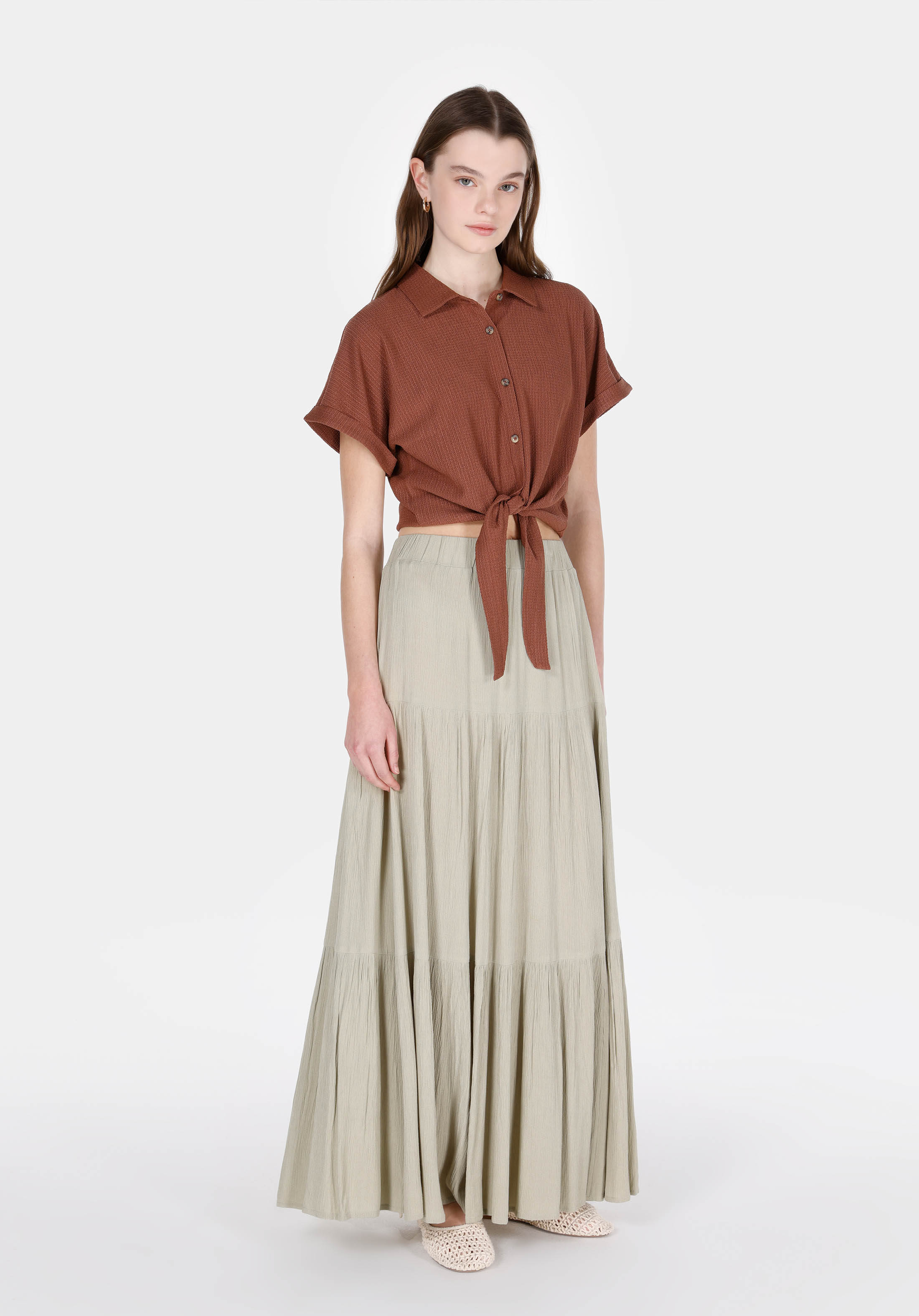 Maxi Length Düz  Kadın Yeşil Etek