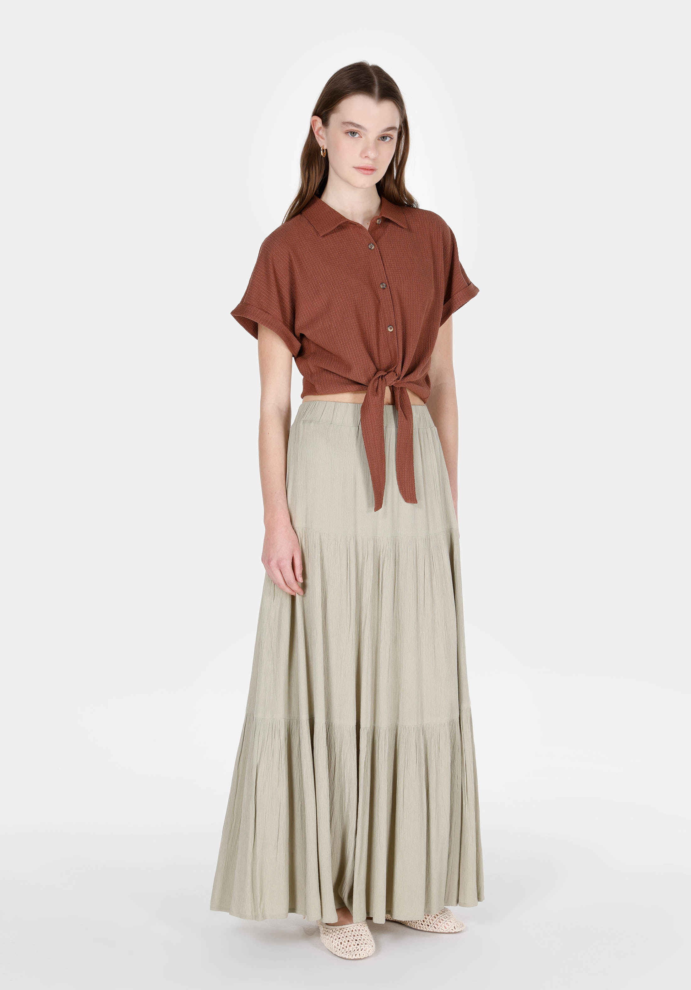Maxi Length Düz  Kadın Yeşil Etek