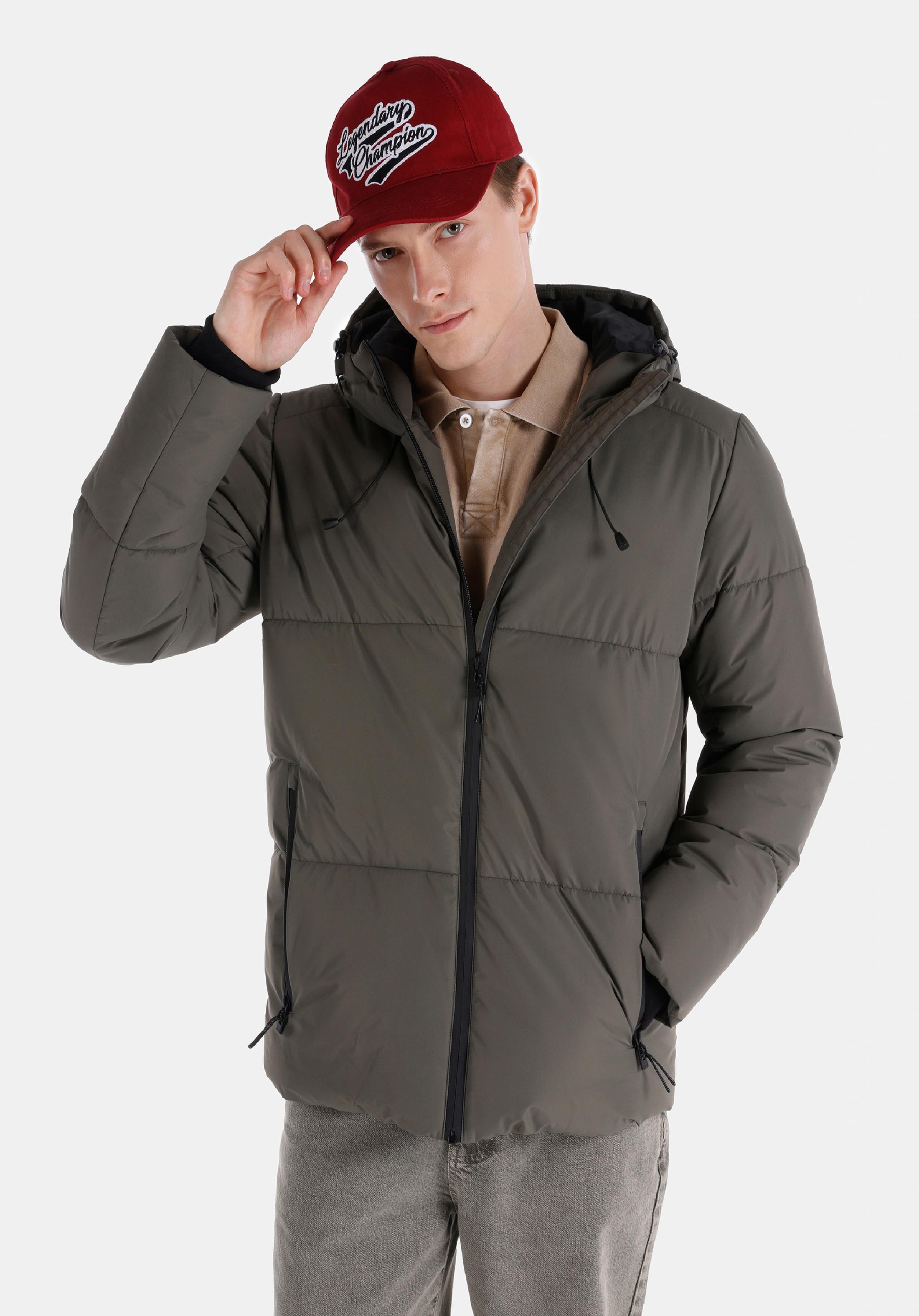 Slim Fit     Erkek Yeşil Mont