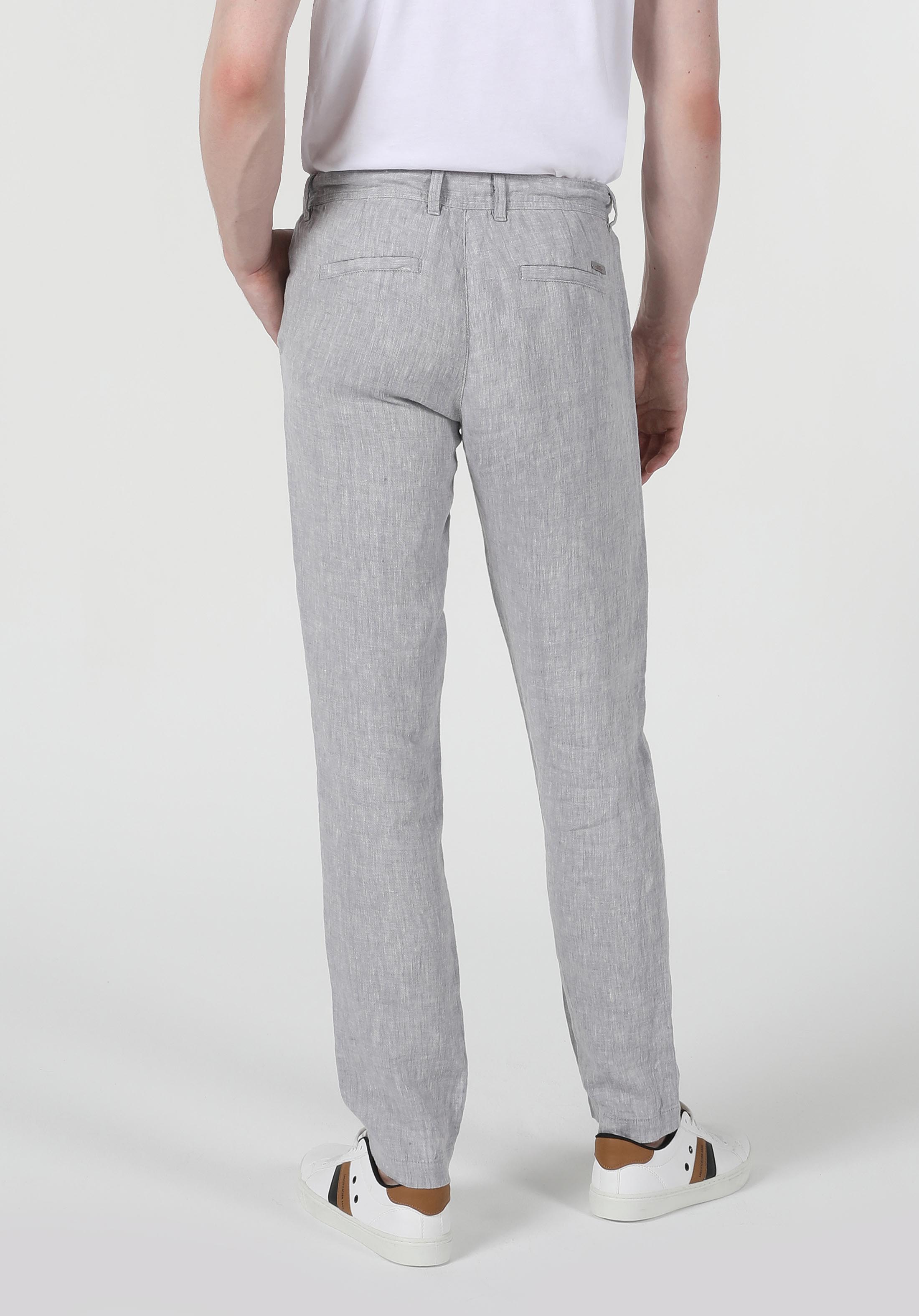 Regular Fit Orta Bel Düz Paça Erkek Gri  Pantolon