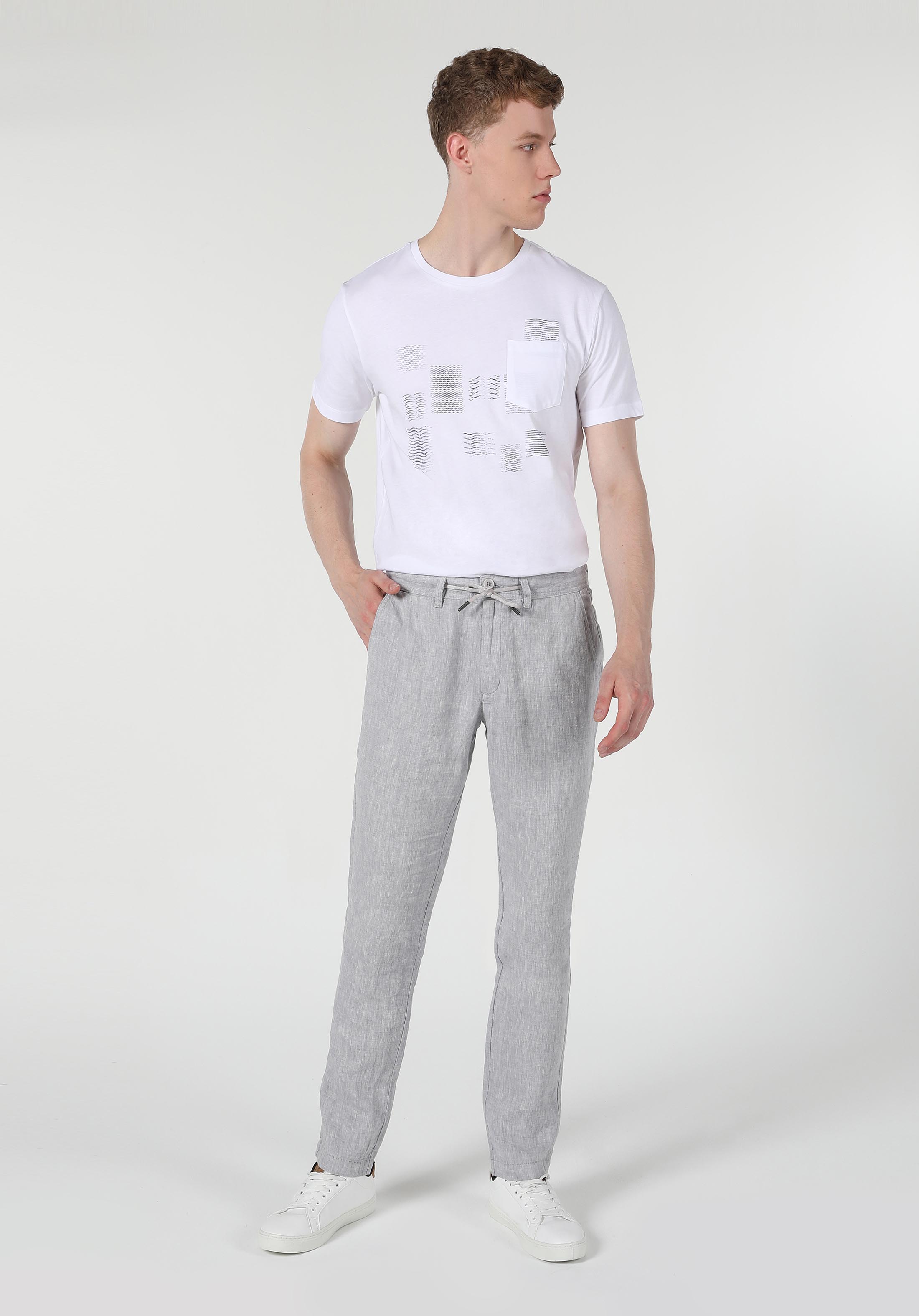 Regular Fit Orta Bel Düz Paça Erkek Gri  Pantolon