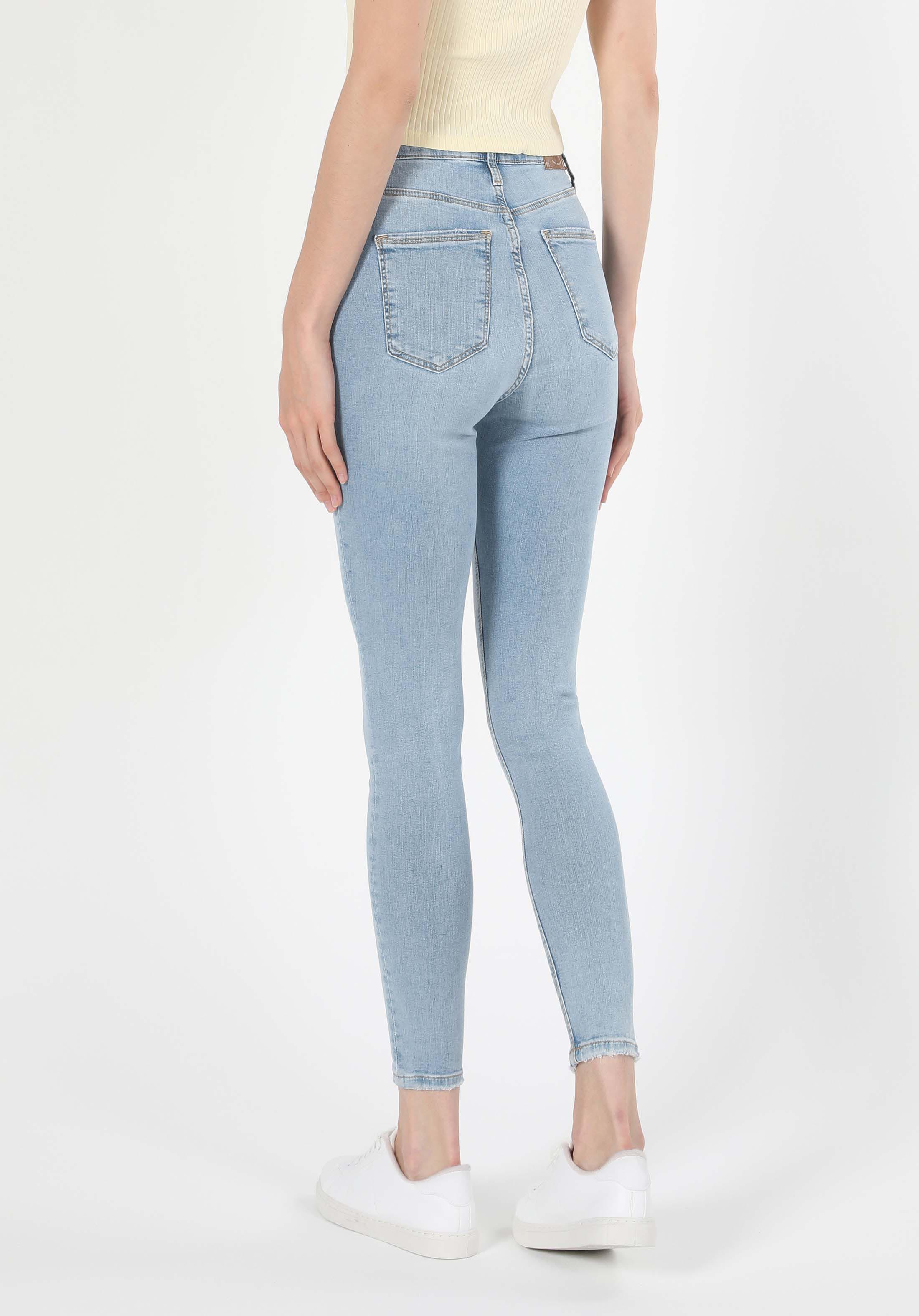 Super Slim Fit Yüksek Bel Dar Paça Kadın Denim Jean Pantolon