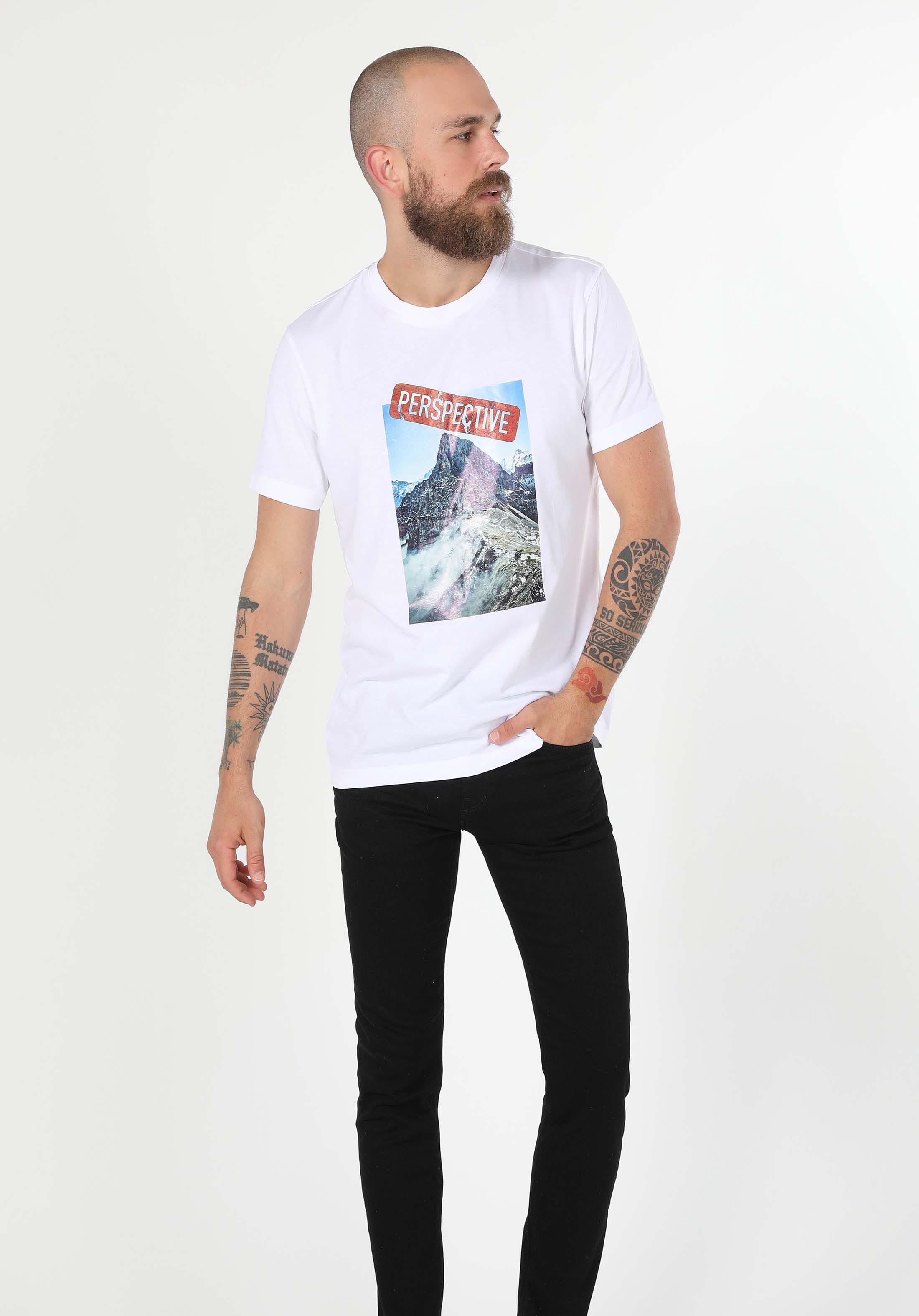 Regular Fit Yuvarlak Yaka  Erkek Beyaz Kısa Kol Tişört