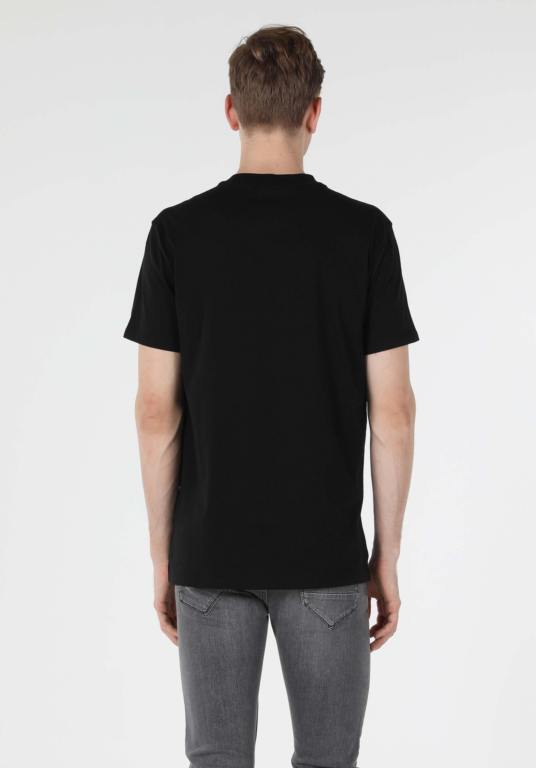 Regular Fit Baskılı Siyah Erkek Kısa Kol Tişört Cl1056724