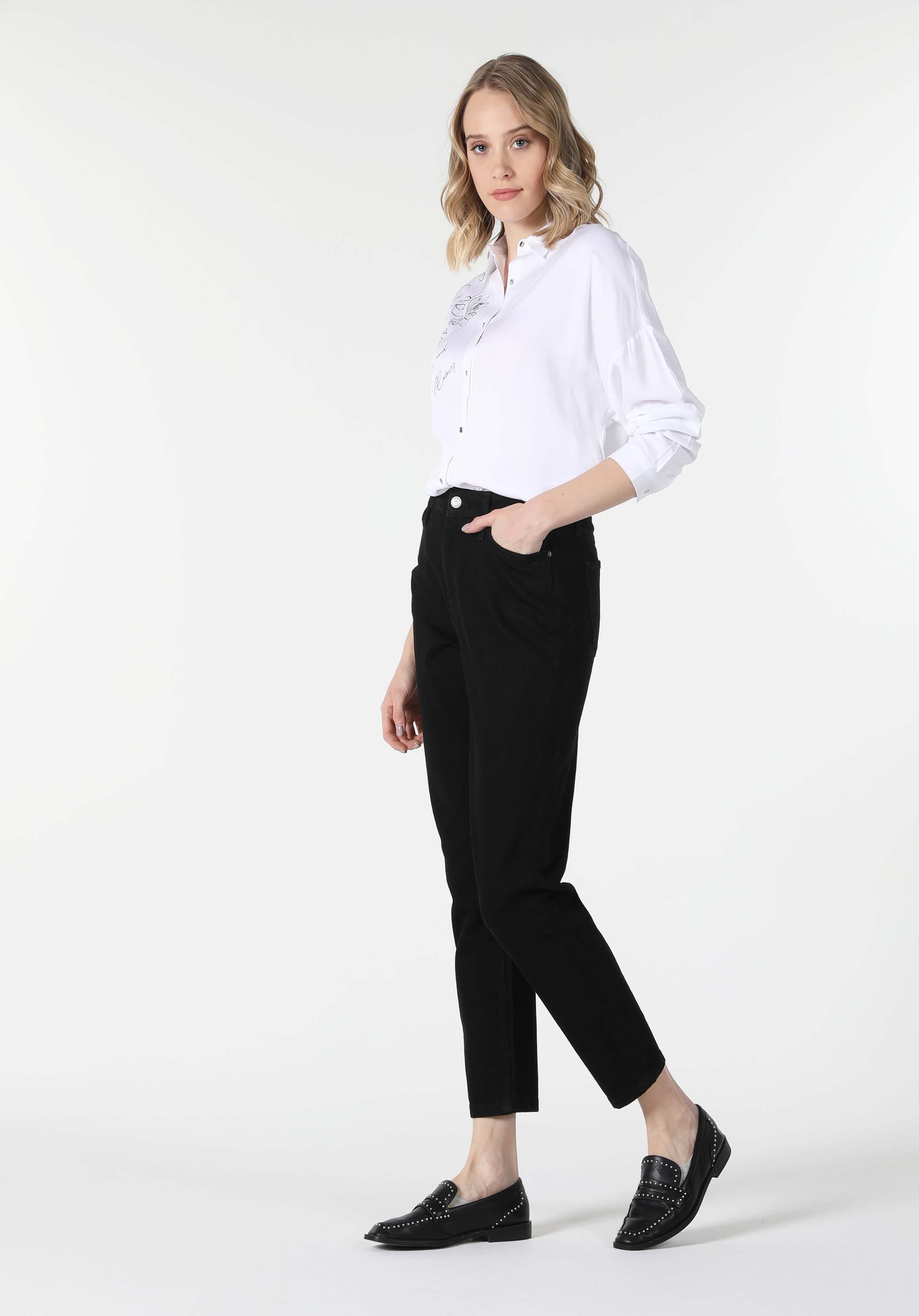 Regular Fit Shirt Neck  Kadın Beyaz Uzun Kol Gömlek Cl1057283