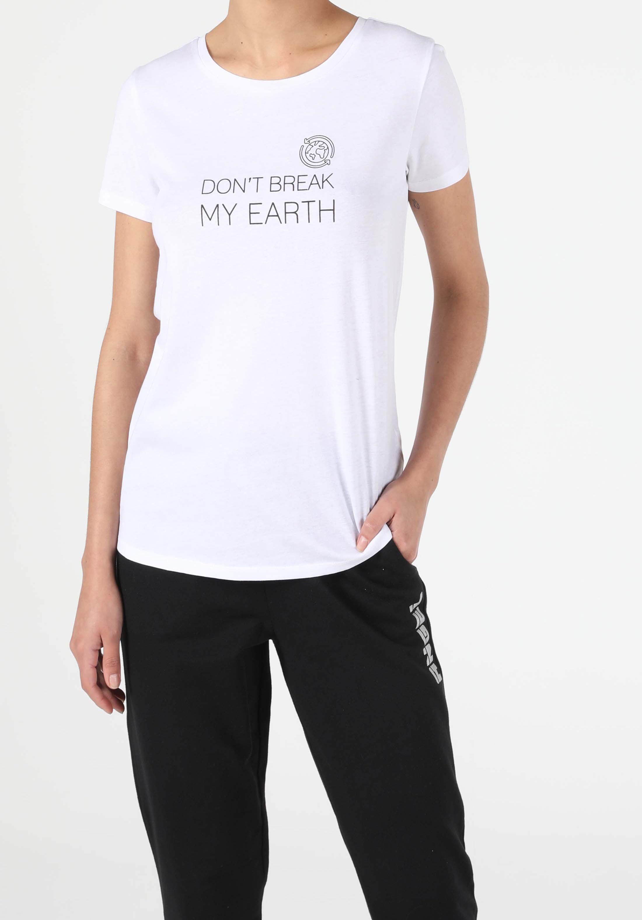 Regular Fit Bisiklet Yaka Örme Kadın Beyaz Kısa Kol Tişört