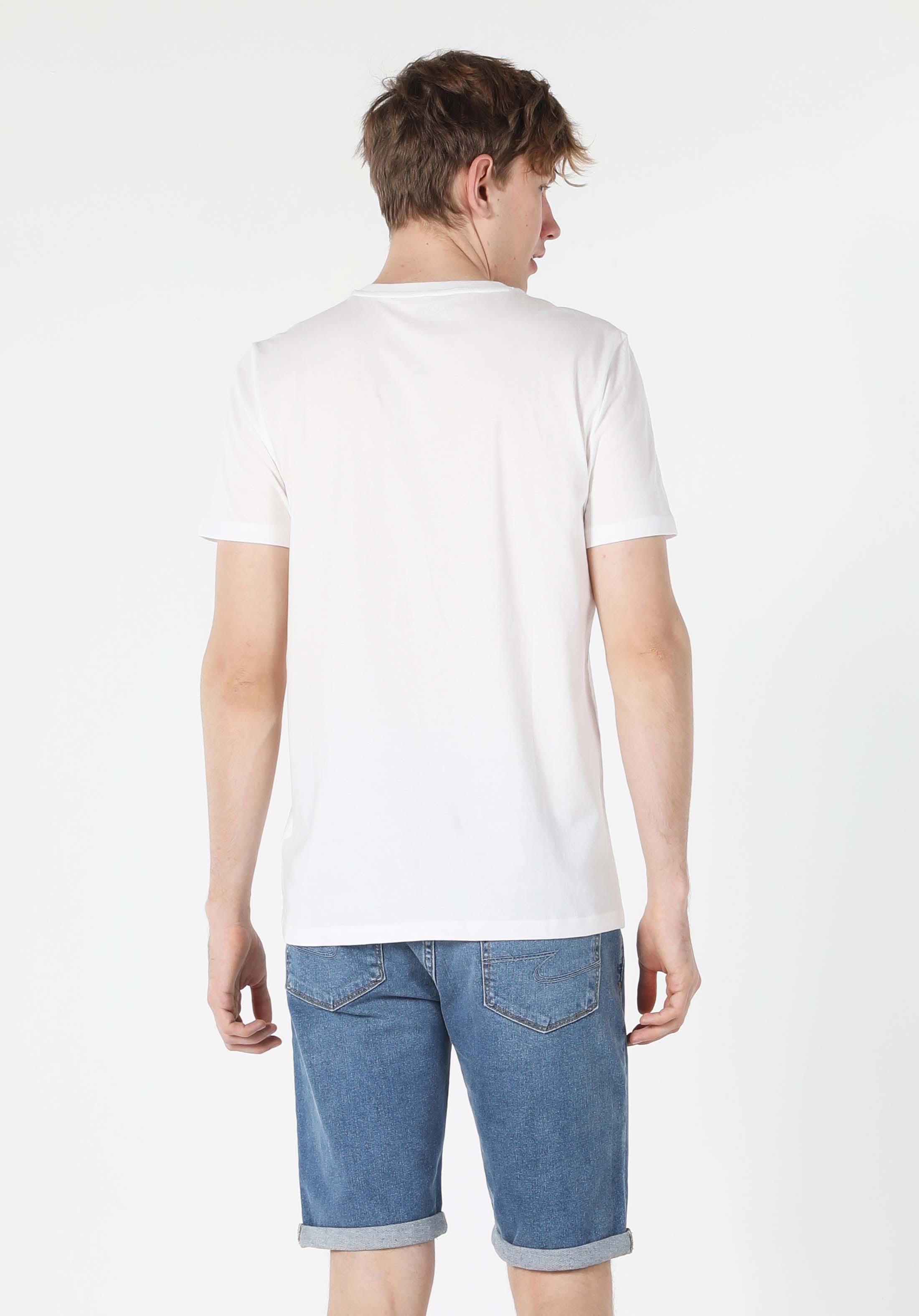 Regular Fit Yuvarlak Yaka Baskılı Erkek Beyaz Kısa Kol Tişört