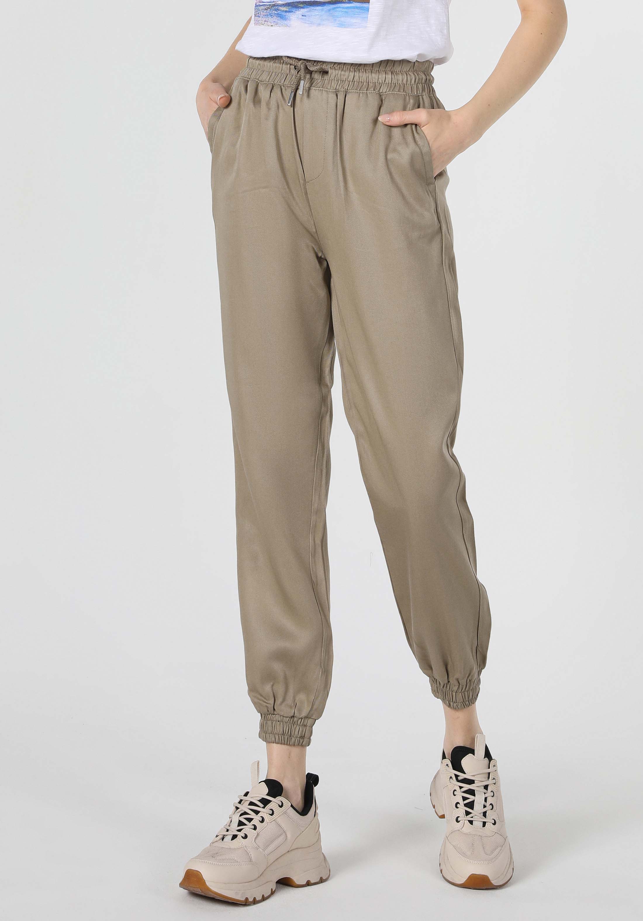 Yüksek Bel Normal Kesim Düz Paça Haki Kadın Pantolon