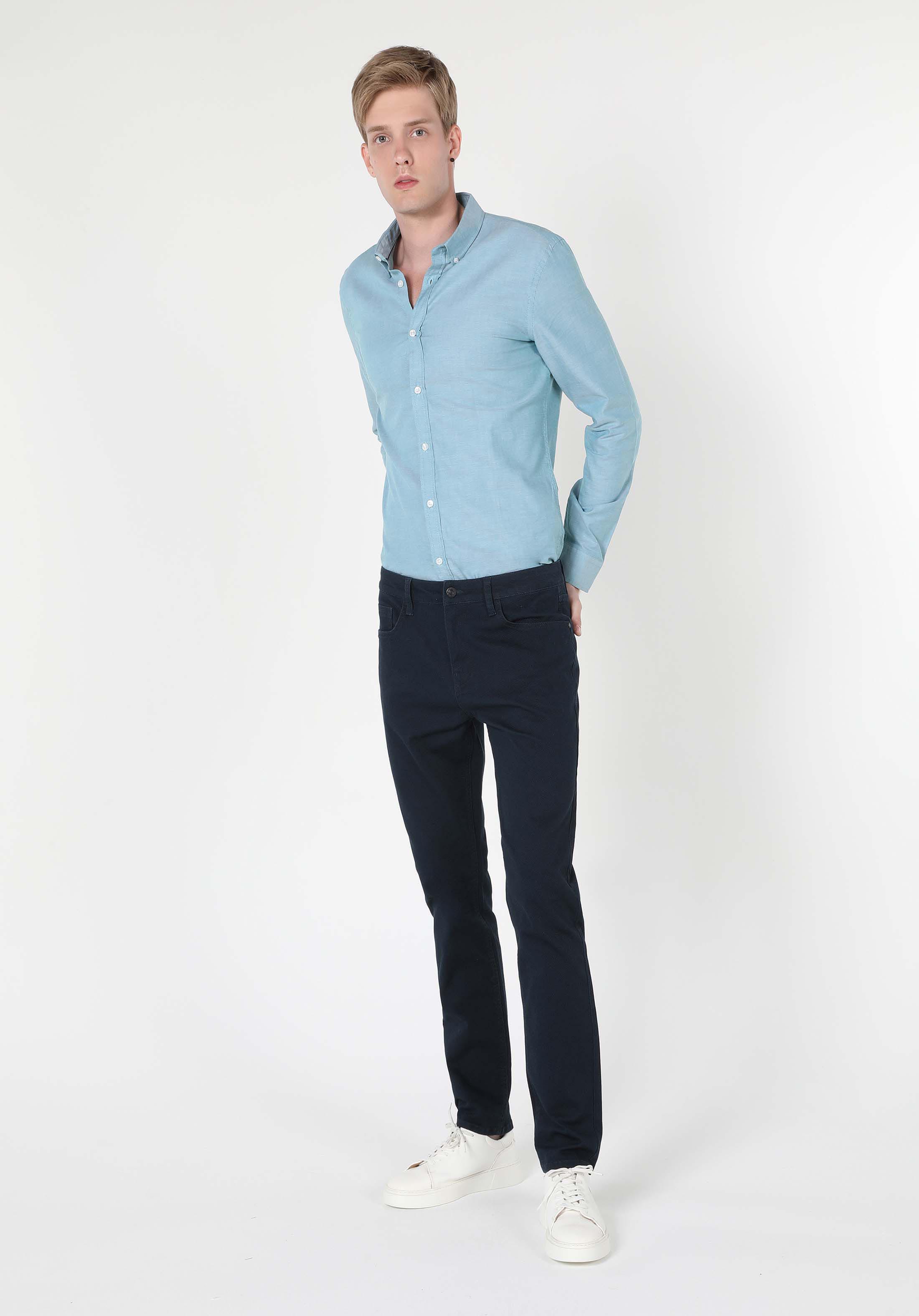 Straight Fit Orta Bel Düz Paça Erkek Lacivert  Pantolon