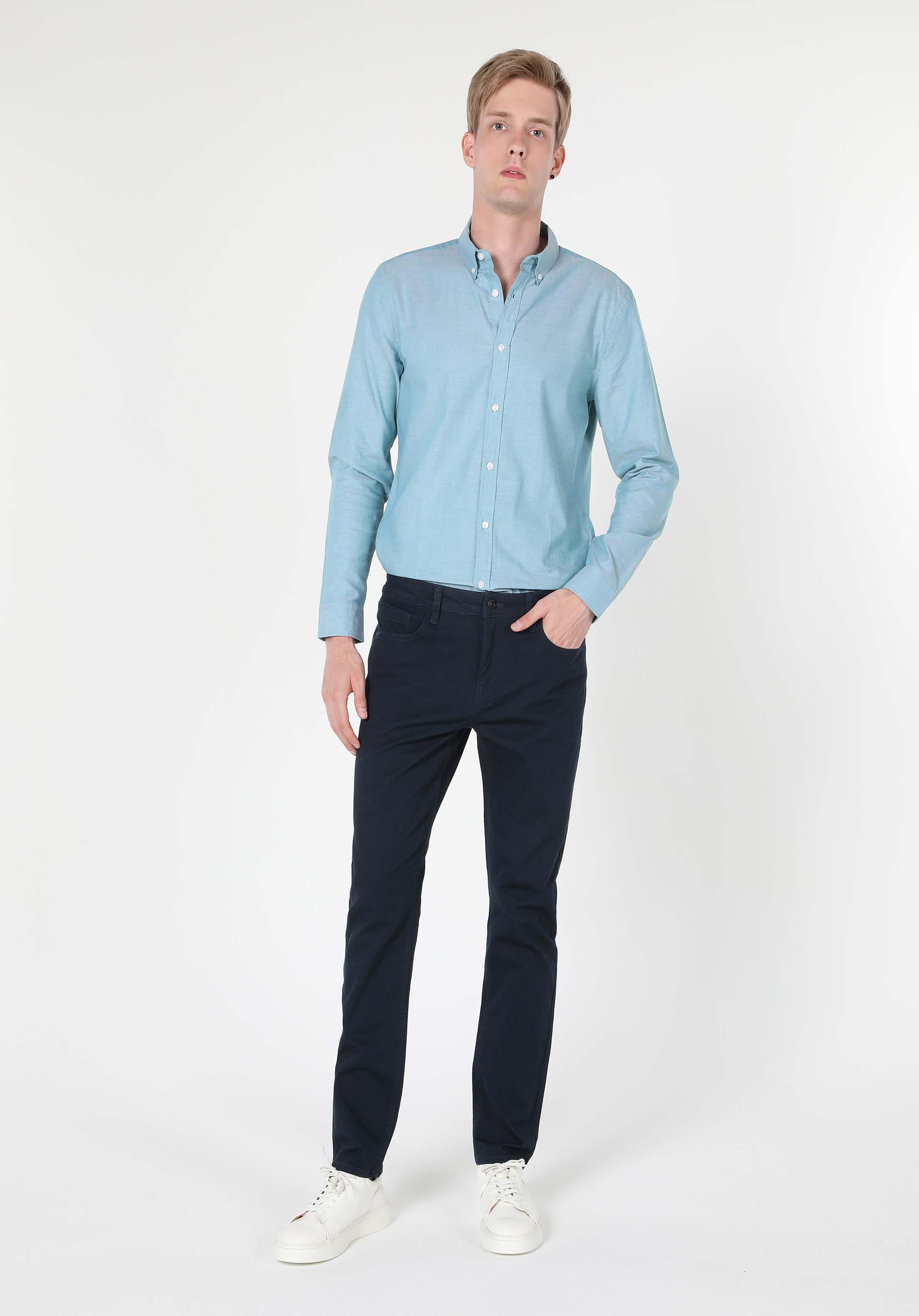 Straight Fit Orta Bel Düz Paça Erkek Lacivert  Pantolon