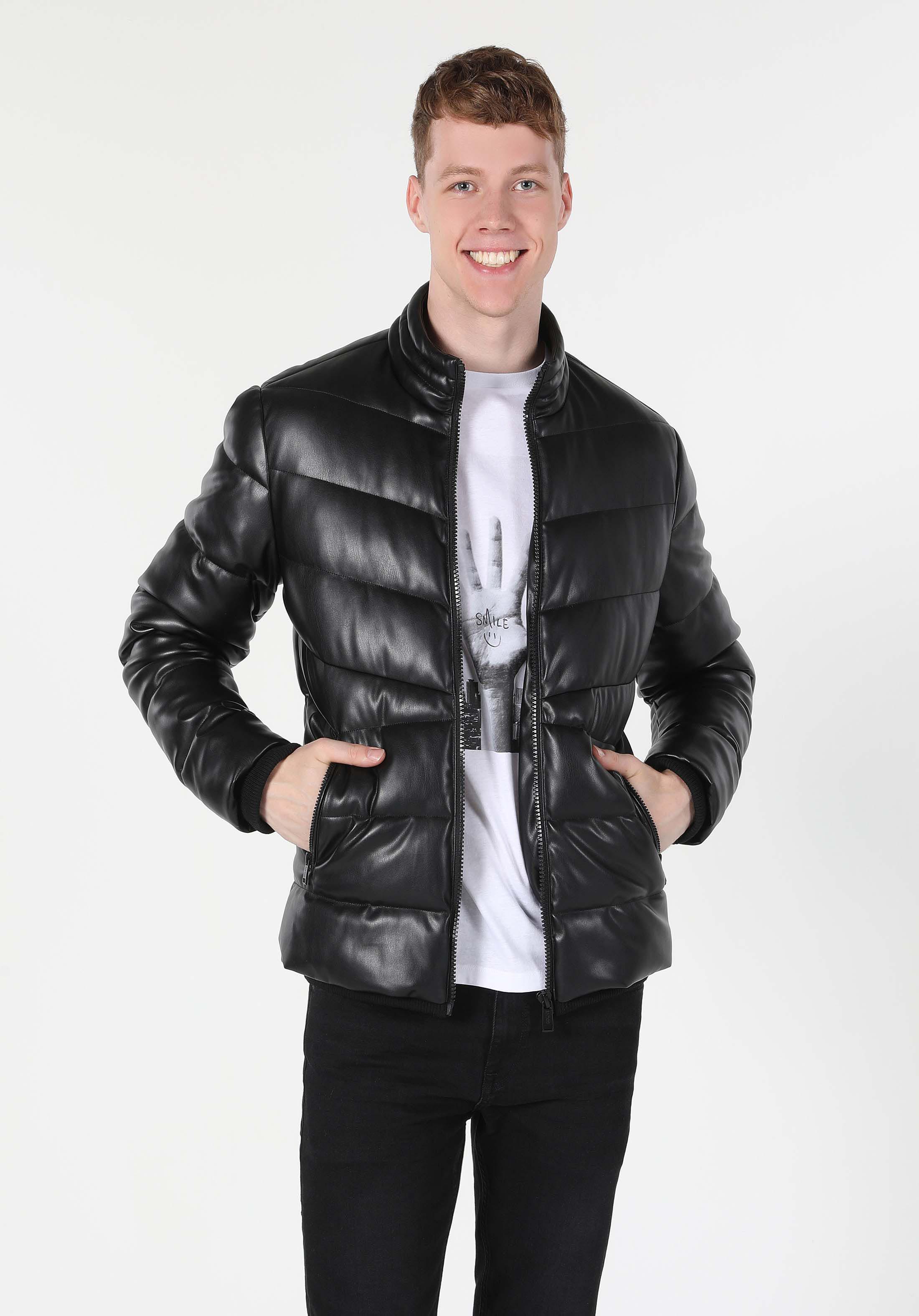 Slim Fit     Erkek Siyah Mont Pu