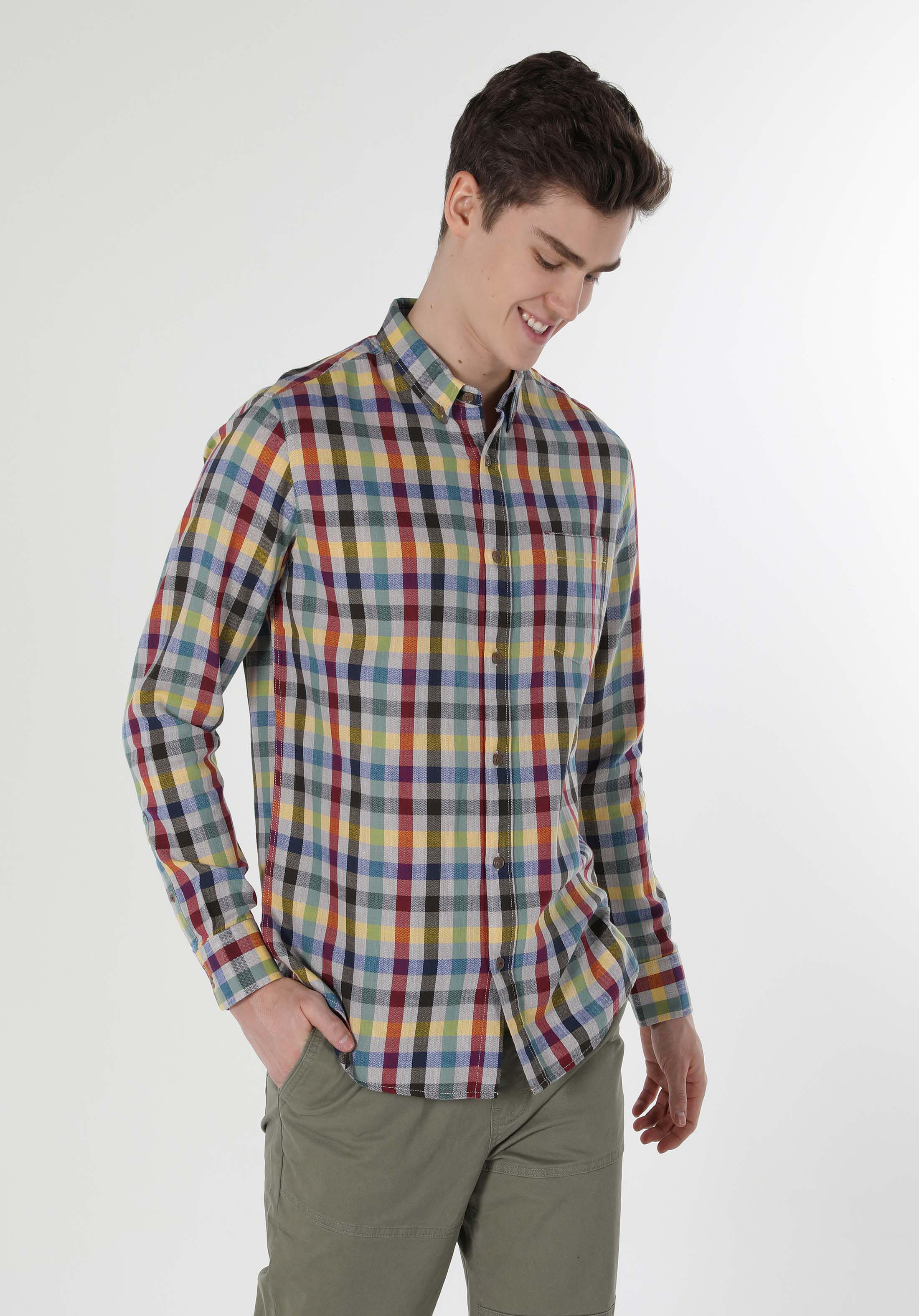 Regular Fit Shirt Neck  Erkek Çok Renkli Uzun Kol Gömlek Cl1058631
