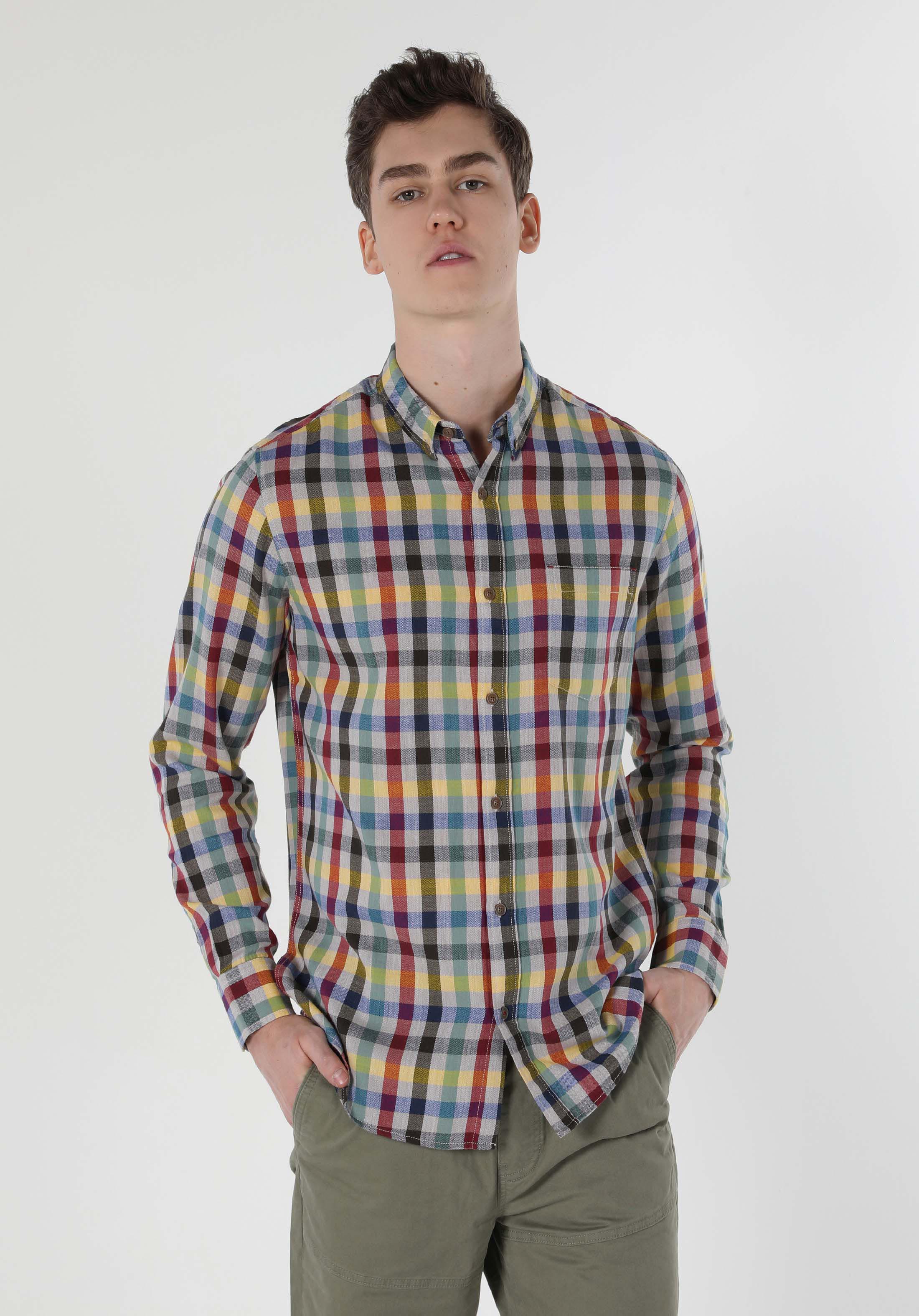 Regular Fit Shirt Neck  Erkek Çok Renkli Uzun Kol Gömlek Cl1058631