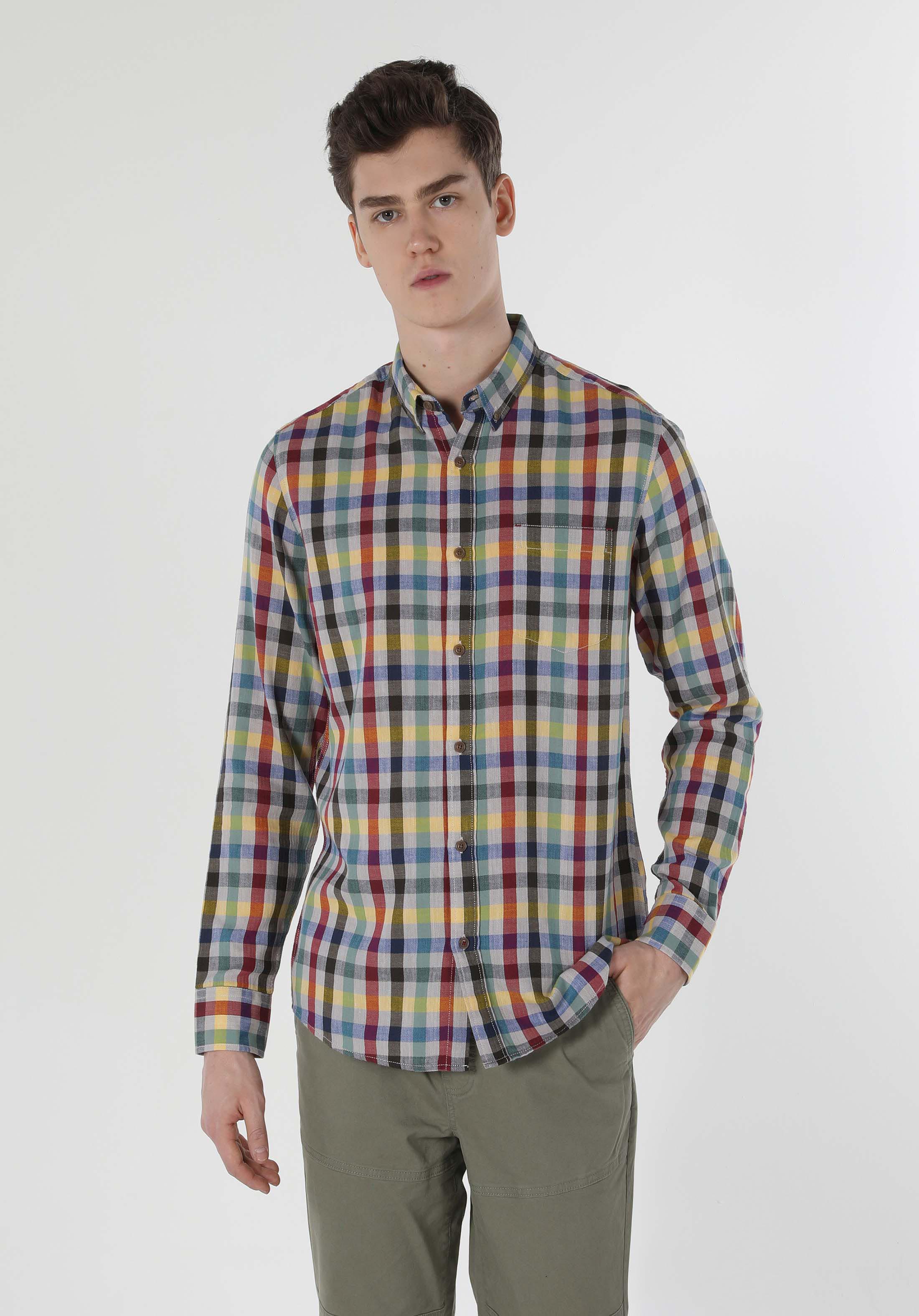 Regular Fit Shirt Neck  Erkek Çok Renkli Uzun Kol Gömlek Cl1058631