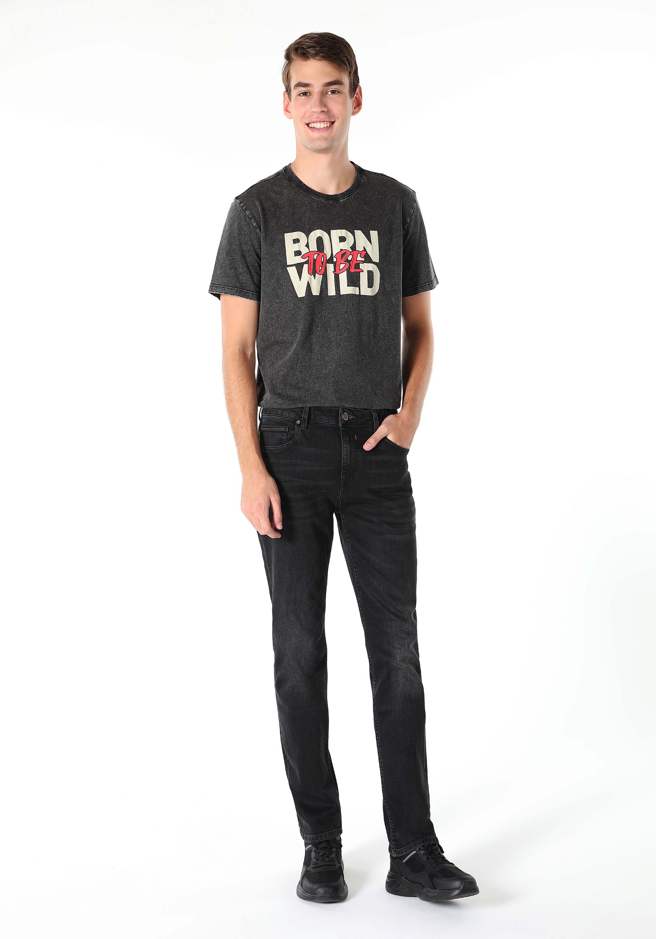 Regular Fit Orta Bel Düz Paça Erkek Siyah Jean Pantolon