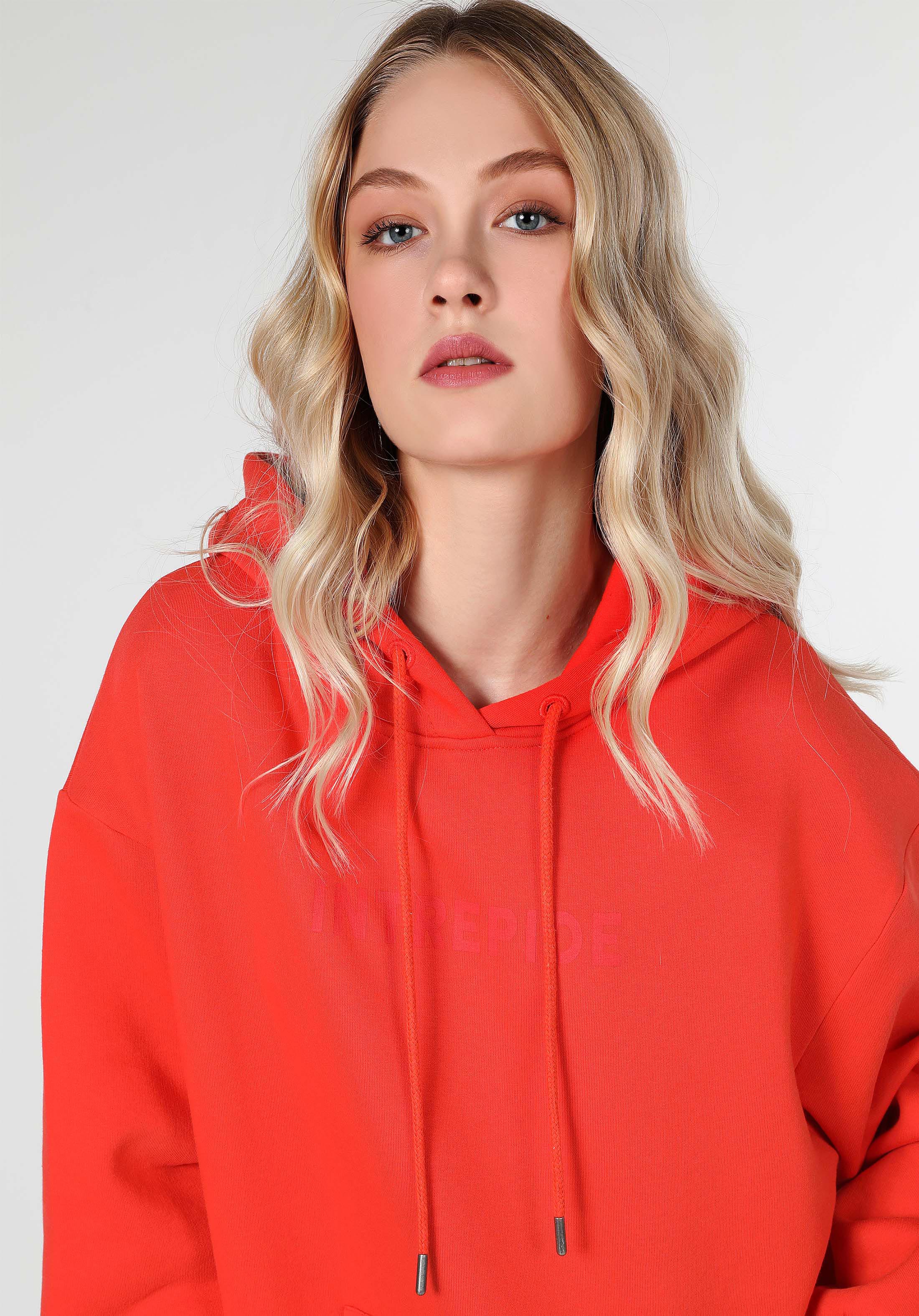 Comfort Fit Kapüşonlu Turuncu Kadın Sweatshirt