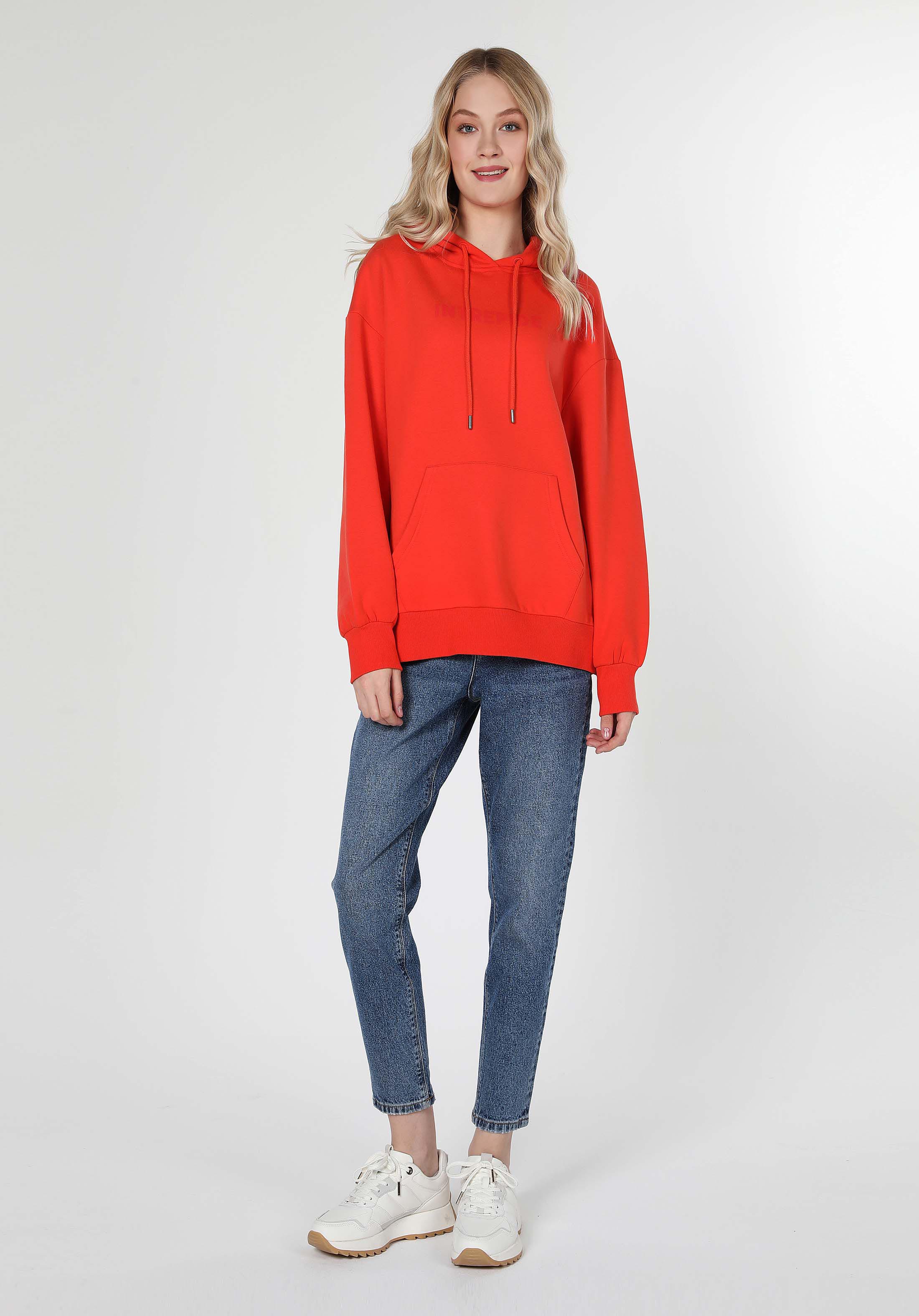 Comfort Fit Kapüşonlu Turuncu Kadın Sweatshirt