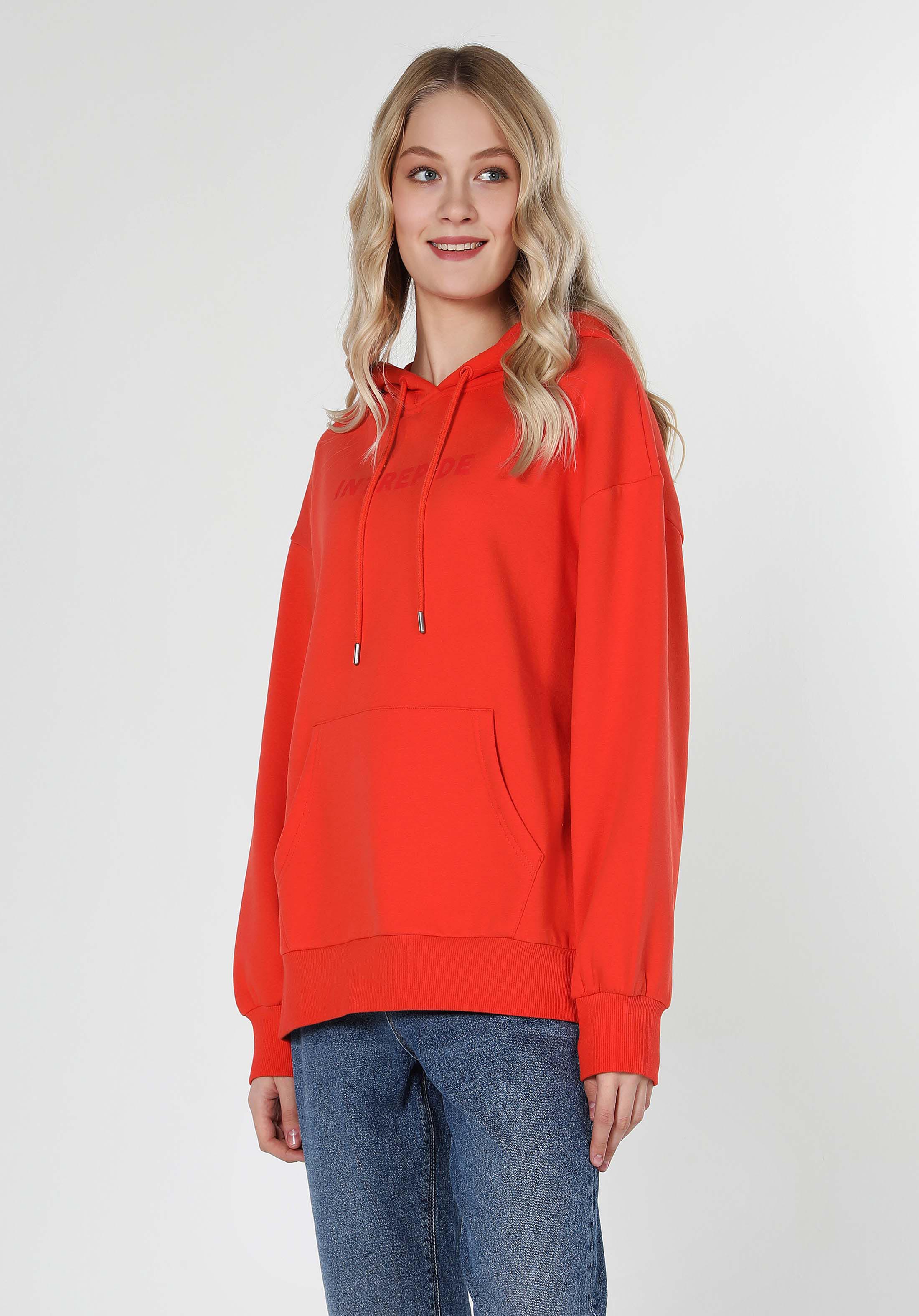 Comfort Fit Kapüşonlu Turuncu Kadın Sweatshirt