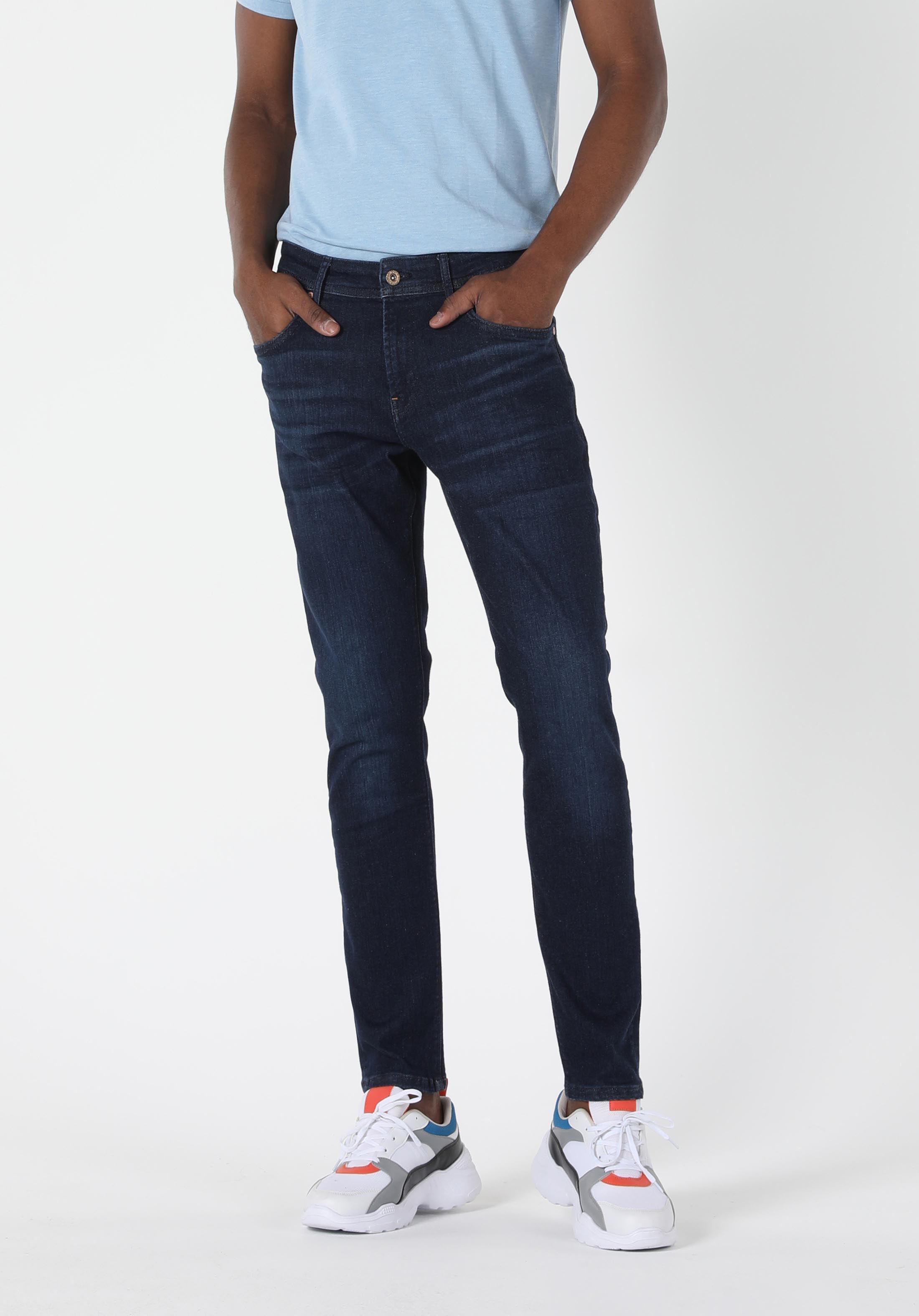 SELFSIZED 041 DANNY Dar Kesim Düşük Bel Dar Paça Koyu Mavi Erkek Pantolon