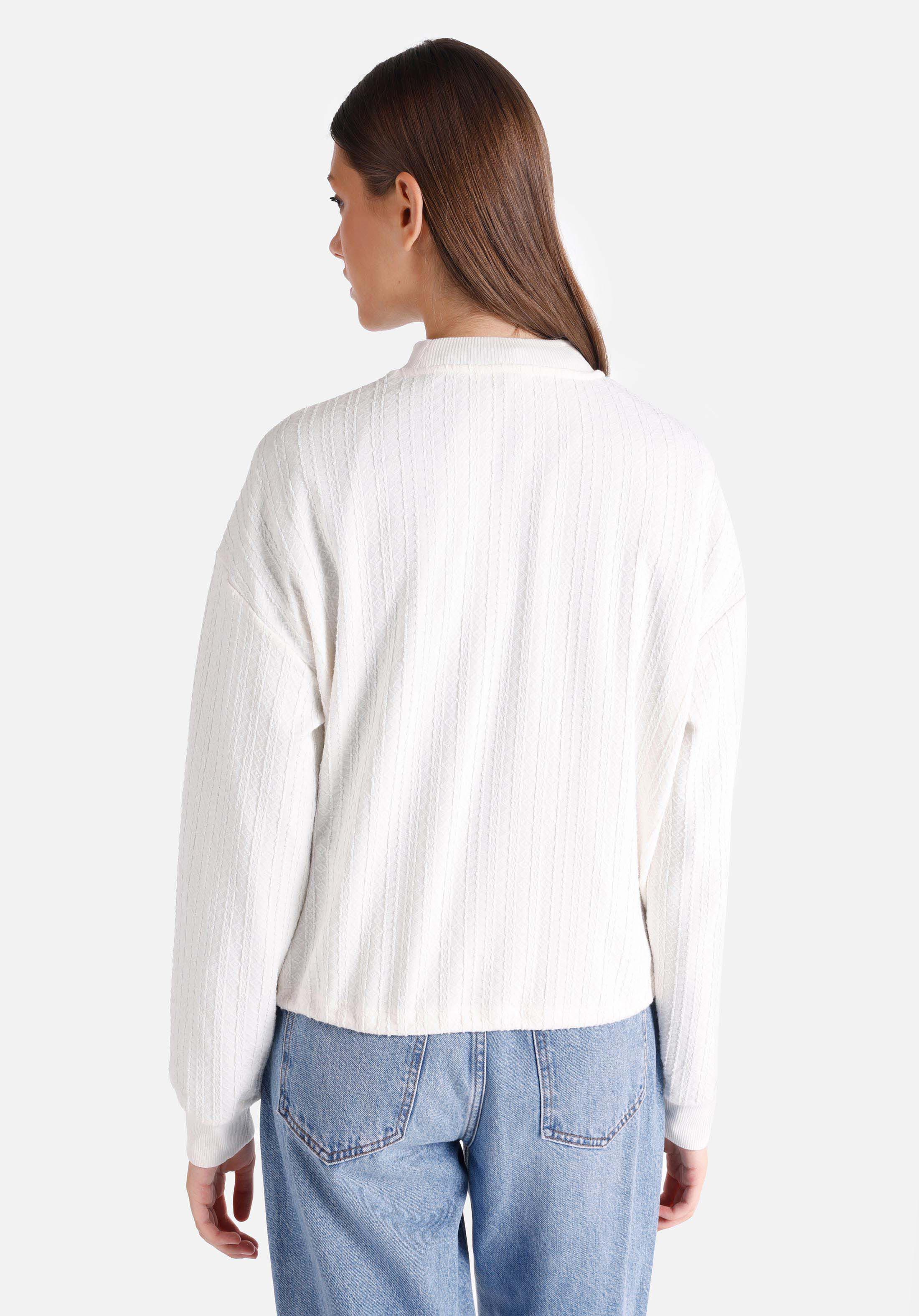 Regular Fit Yuvarlak Yaka Jakarlı Kadın Beyaz Uzun Kol Tişört