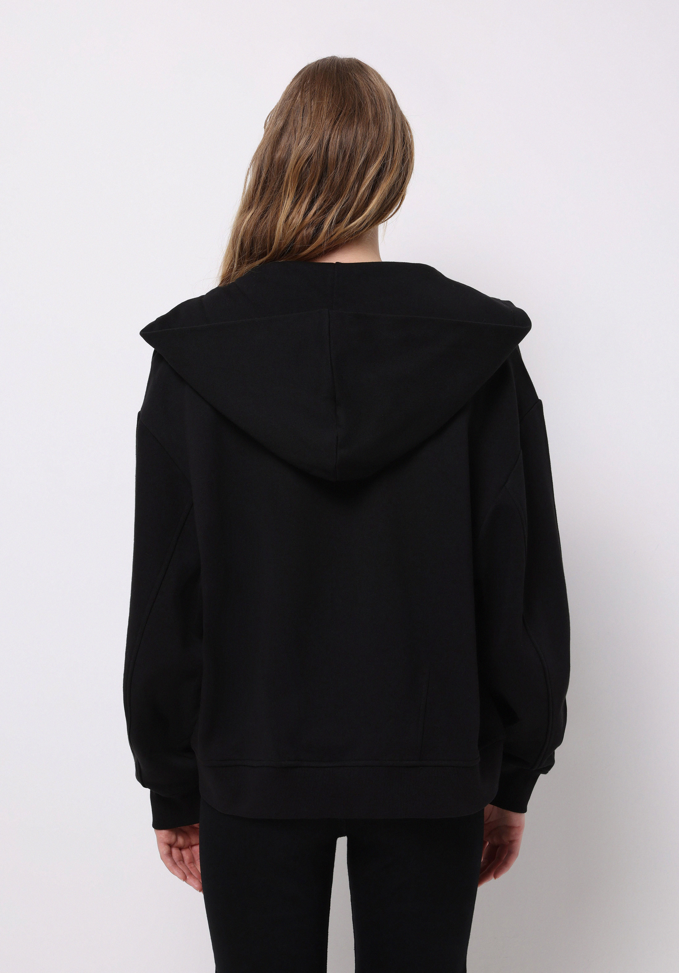 Regular Fit Pamuklu Fermuarlı Düz Kadın Siyah Sweatshirt