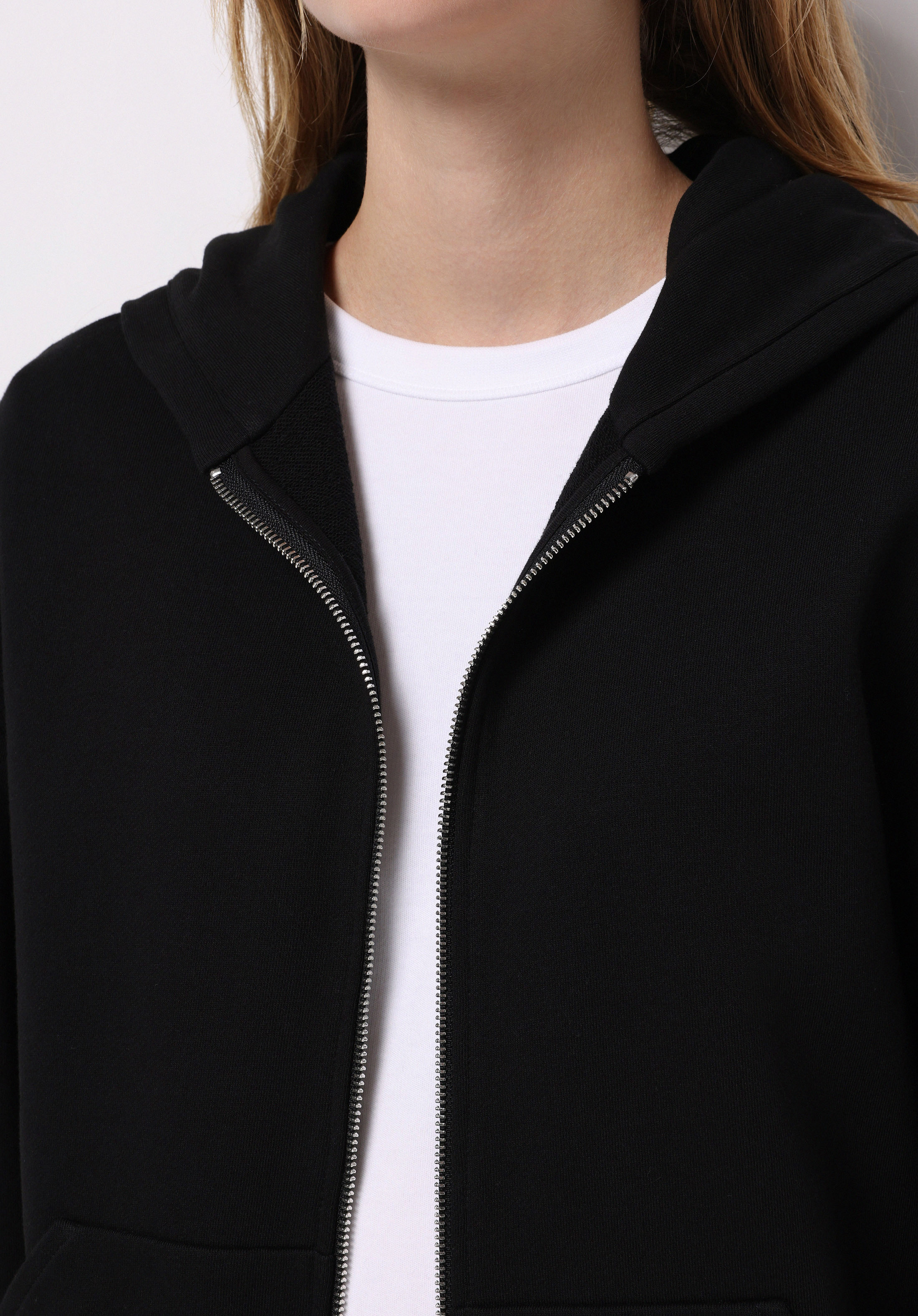 Regular Fit Pamuklu Fermuarlı Düz Kadın Siyah Sweatshirt