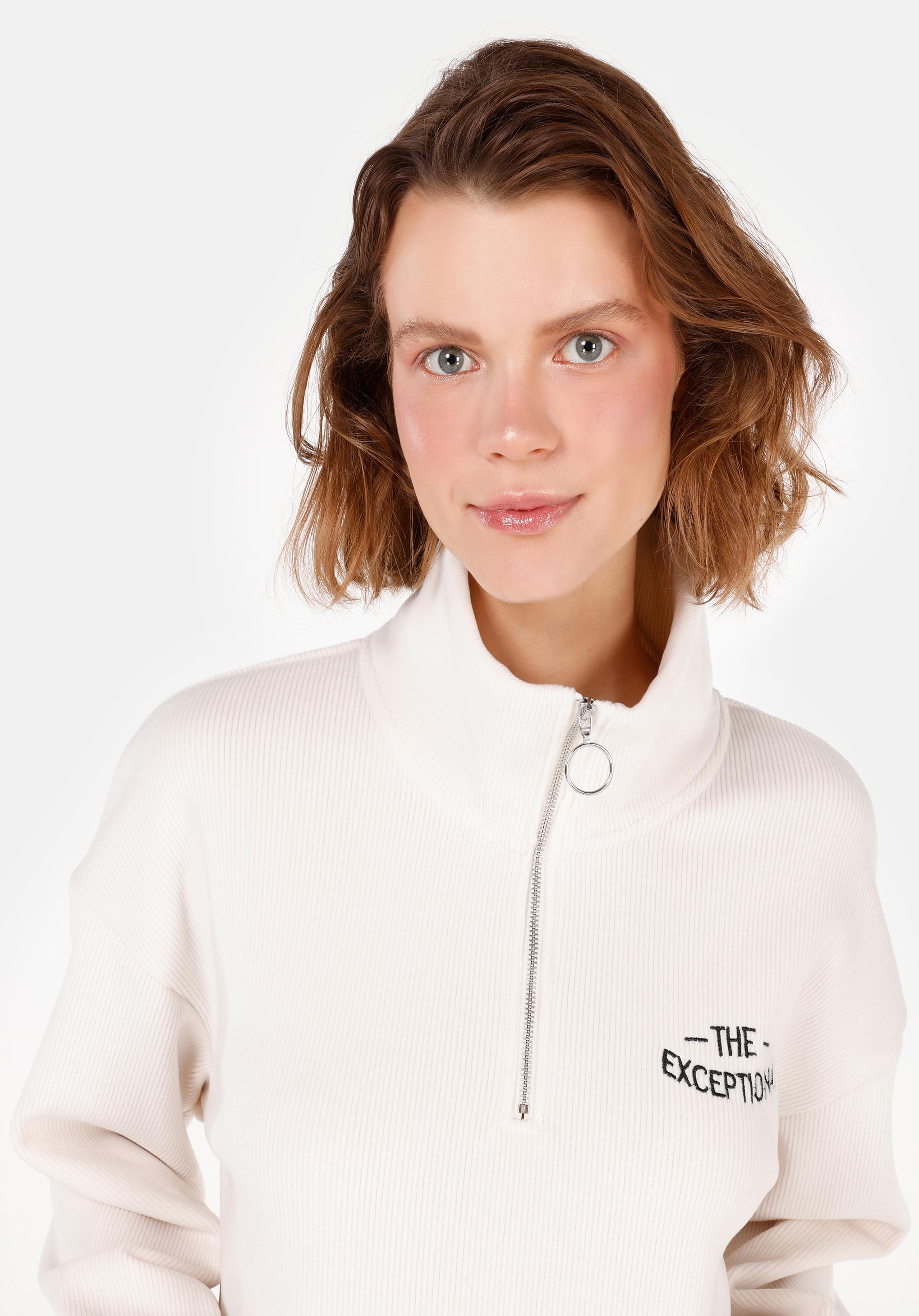 Regular Fit Fermuarlı  Kadın Ekru Sweatshirt