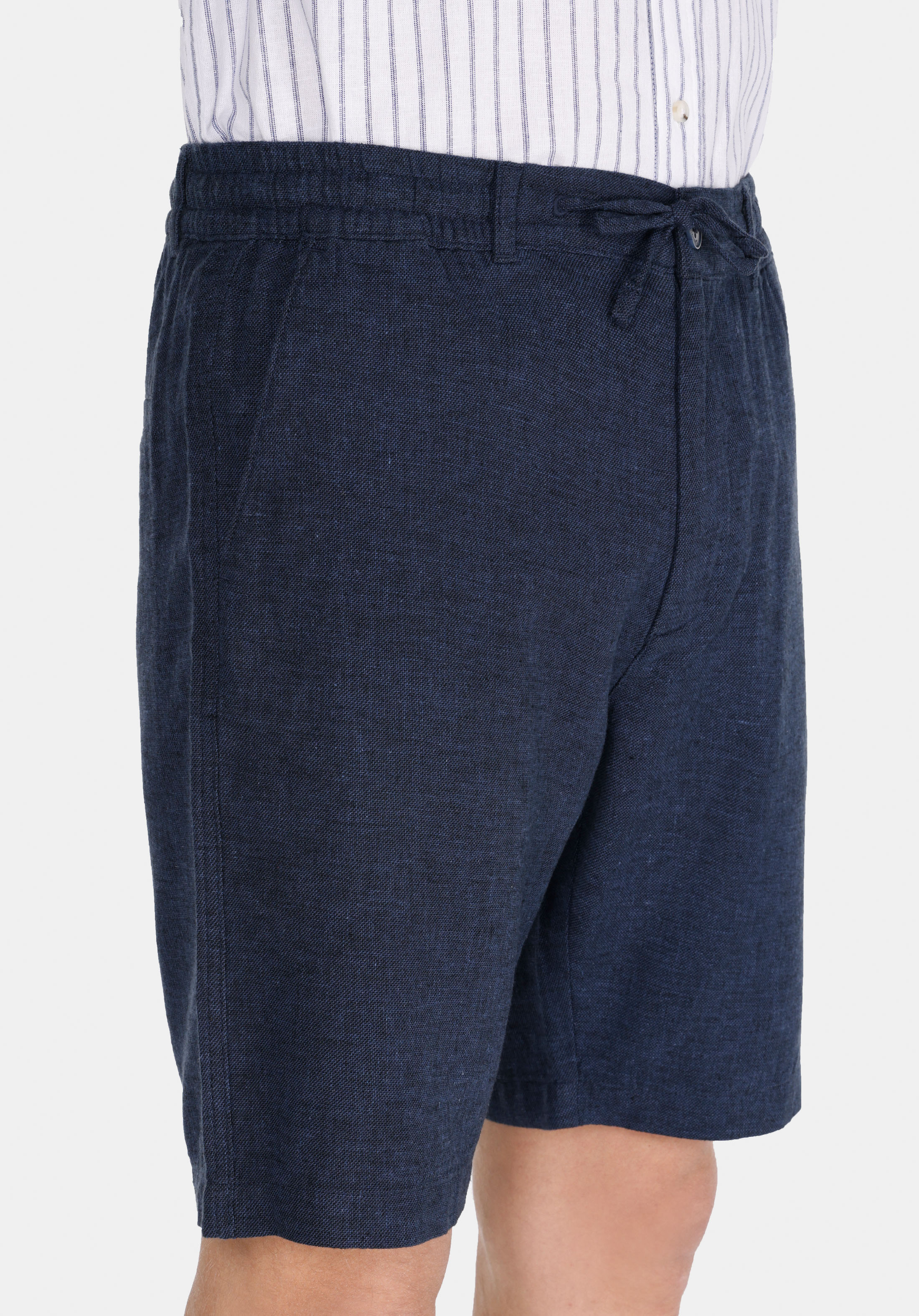 Regular Fit Orta Bel Düz Erkek Keten Karışımlı Lacivert Şort